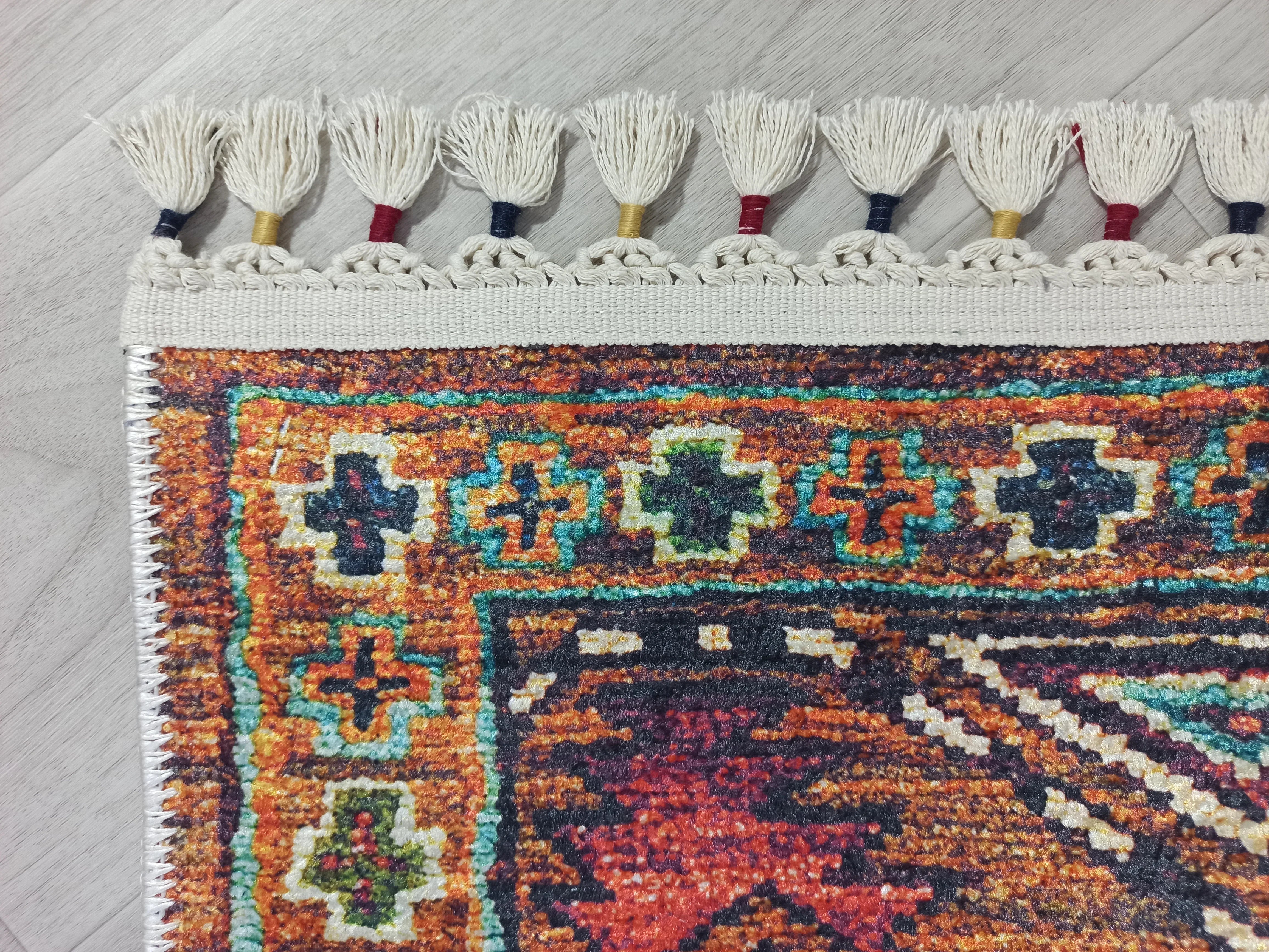 Etnik Kahverengi Çok Renkli Bohem Halı