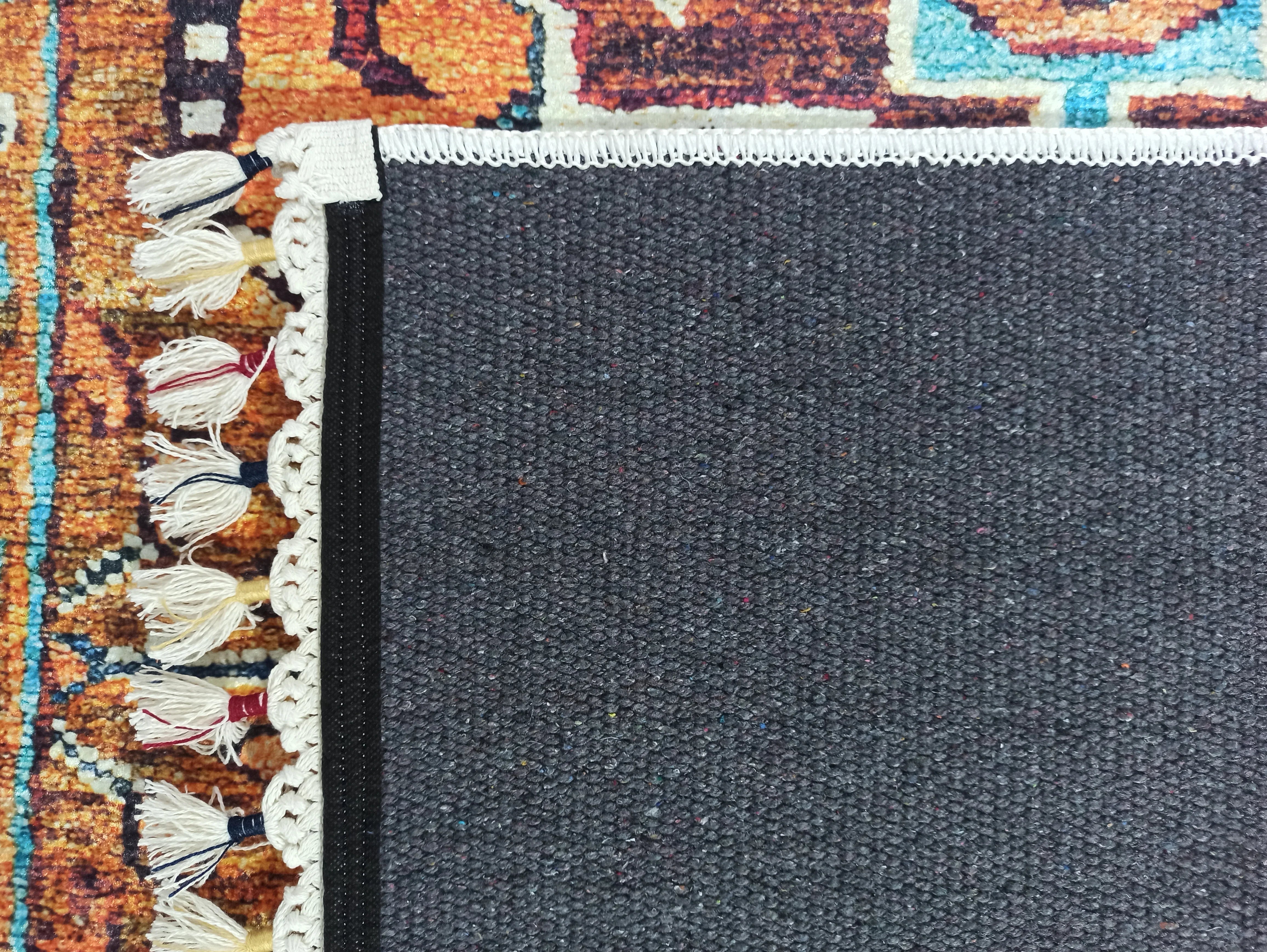 Etnik Kahverengi Çok Renkli Bohem Halı