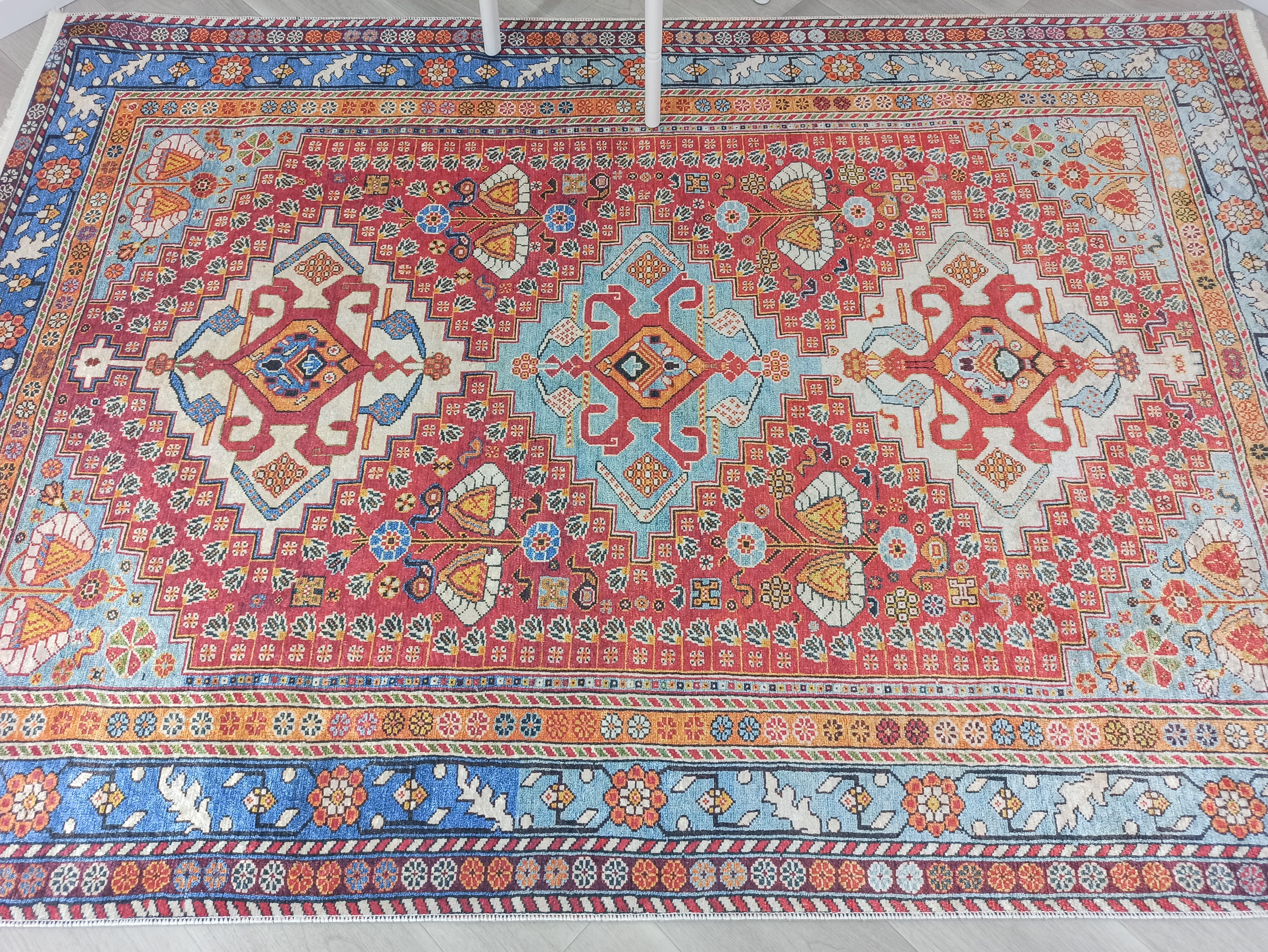 Kırmızı Mavi Vintage Otantik Halı