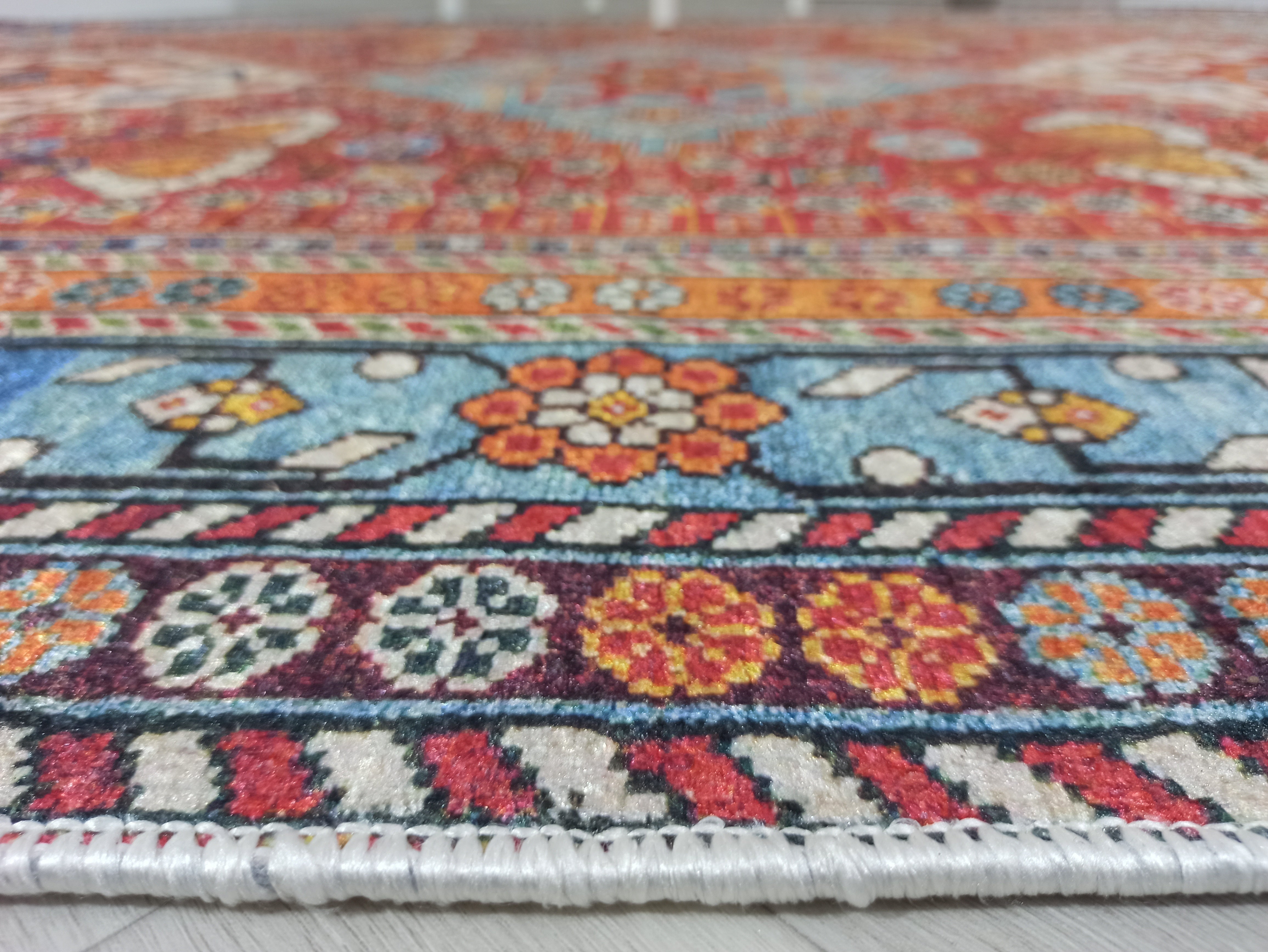 Kırmızı Mavi Vintage Otantik Halı