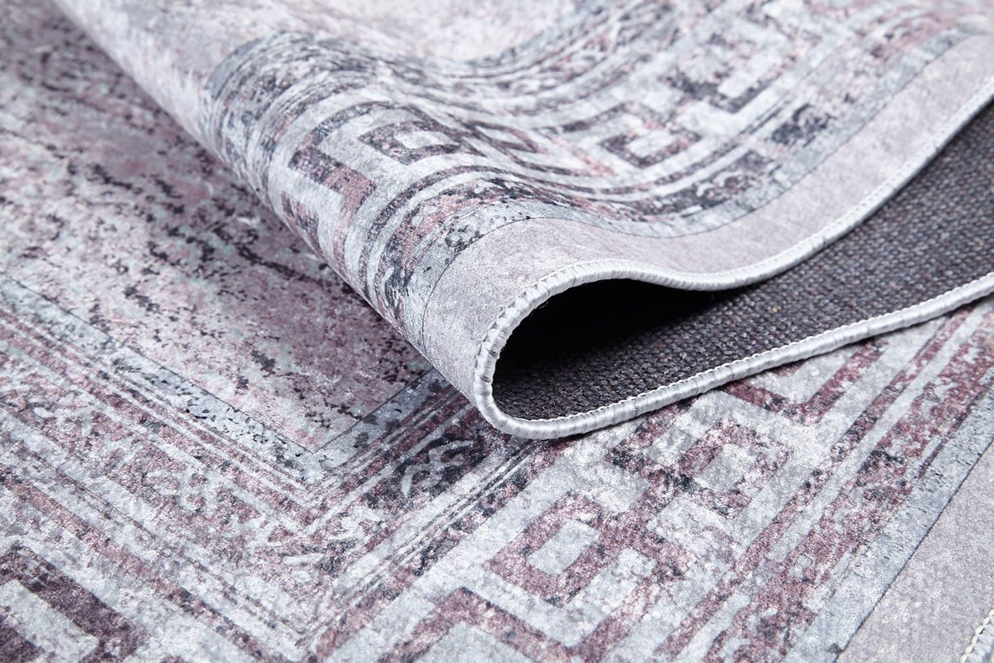 Beyaz Açık Pembe Gri Geometrik Desenli Halı - Pera Halı