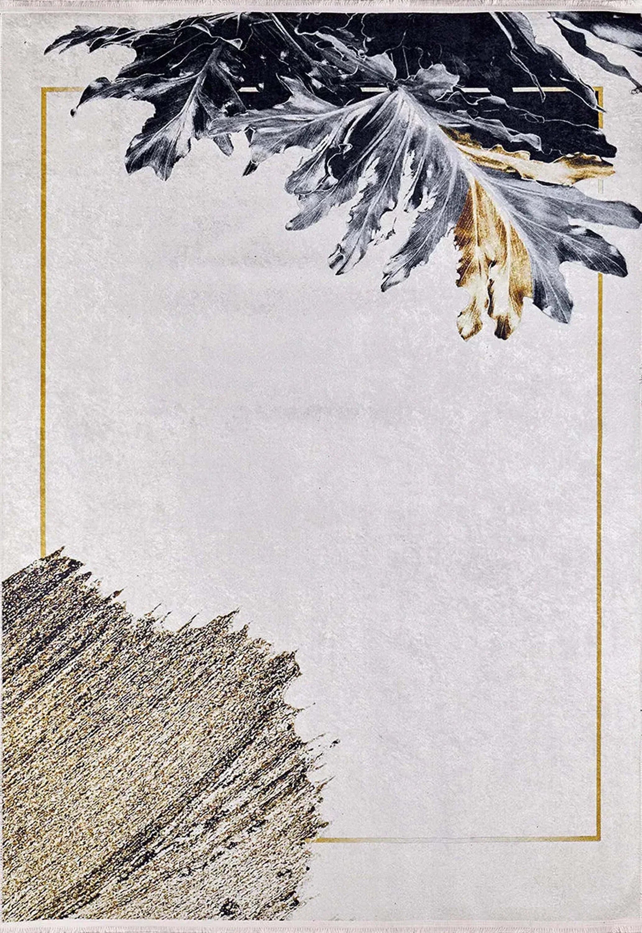 Beyaz Bej Yaprak Desenli Vintage Halı