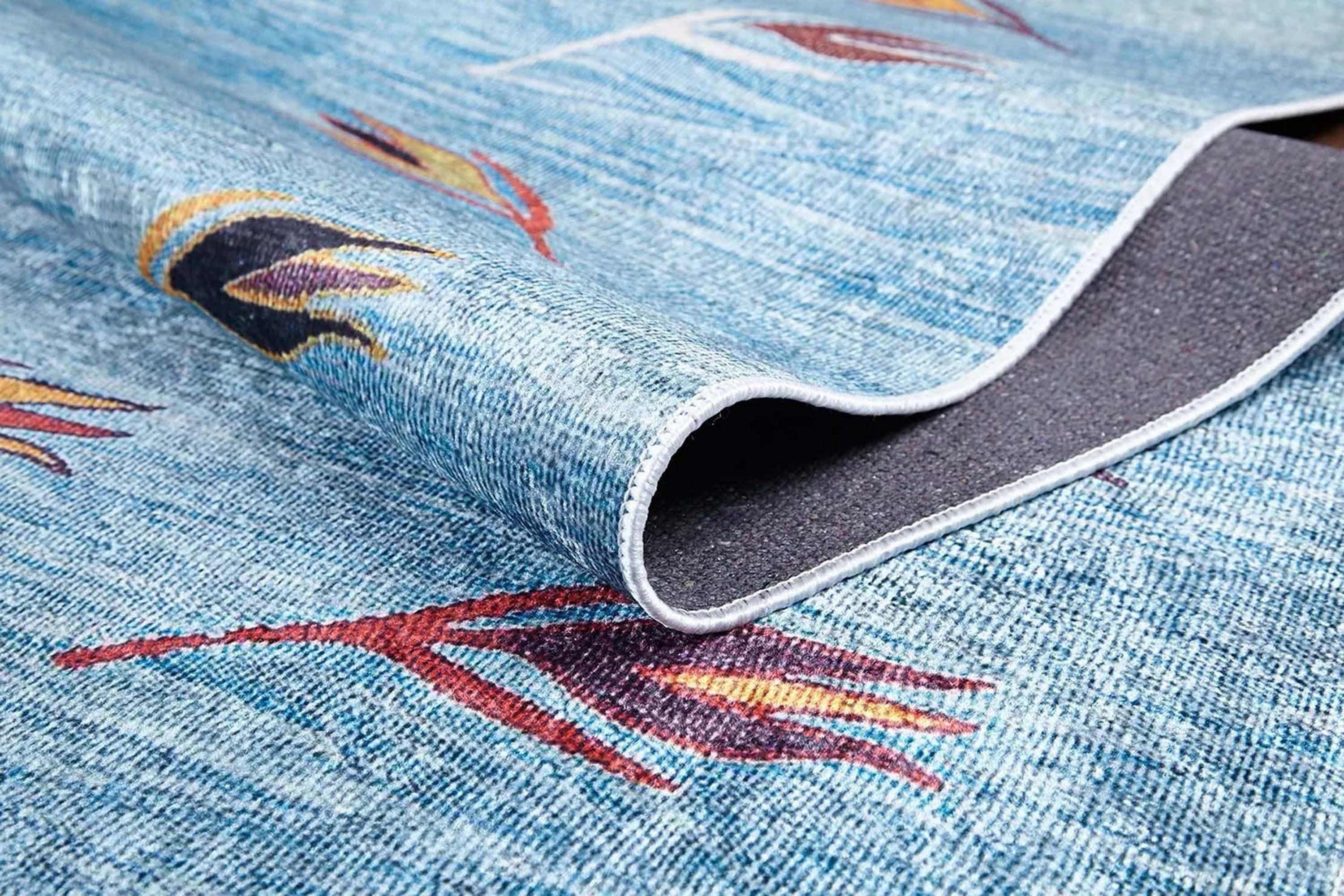 Açık Mavi ve Turuncu Yaprak Desenli Anadolu Kilim Halı