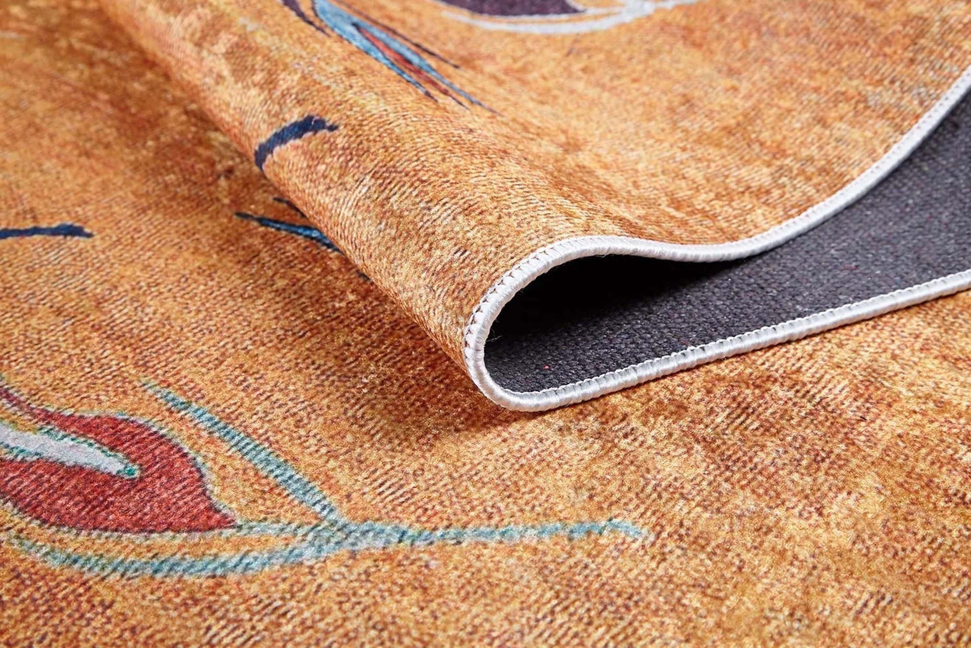 Açık Mavi ve Turuncu Yaprak Desenli Anadolu Kilim Halı