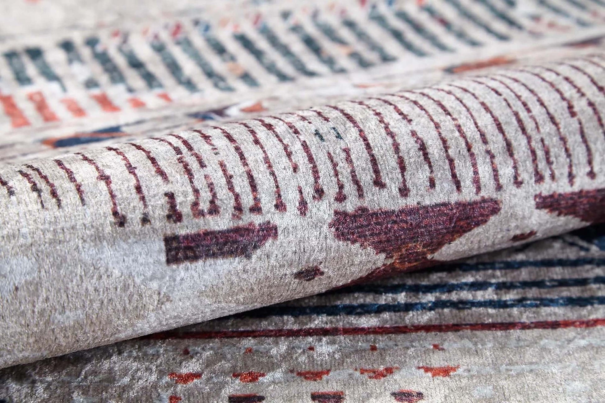 Gri Bej Renkli Geometrik Desenli Anadolu Kilim Halı - Pera Halı