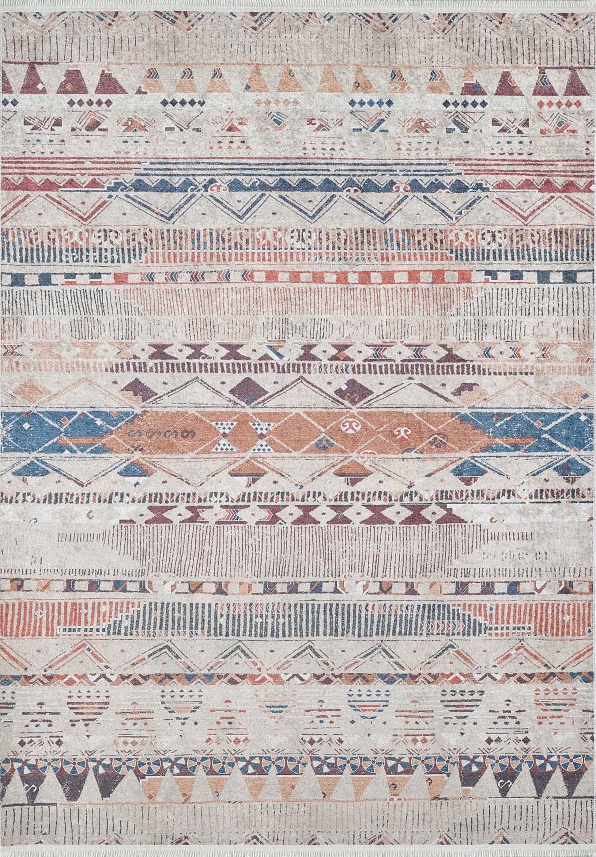 Gri Bej Renkli Geometrik Desenli Anadolu Kilim Halı - Pera Halı
