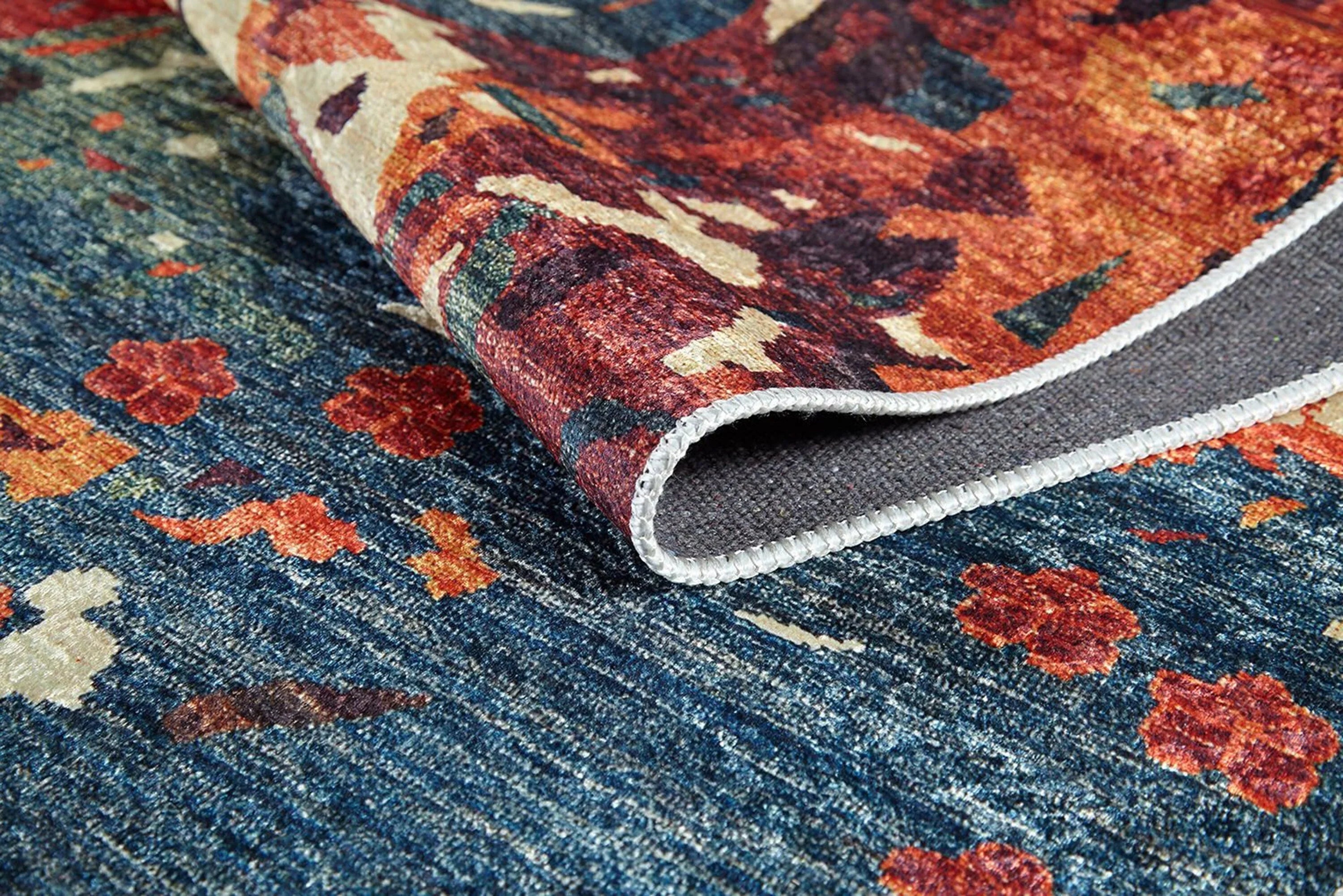 Modern Kırmızı Bej Mavi Turuncu Abstract Desenli Halı