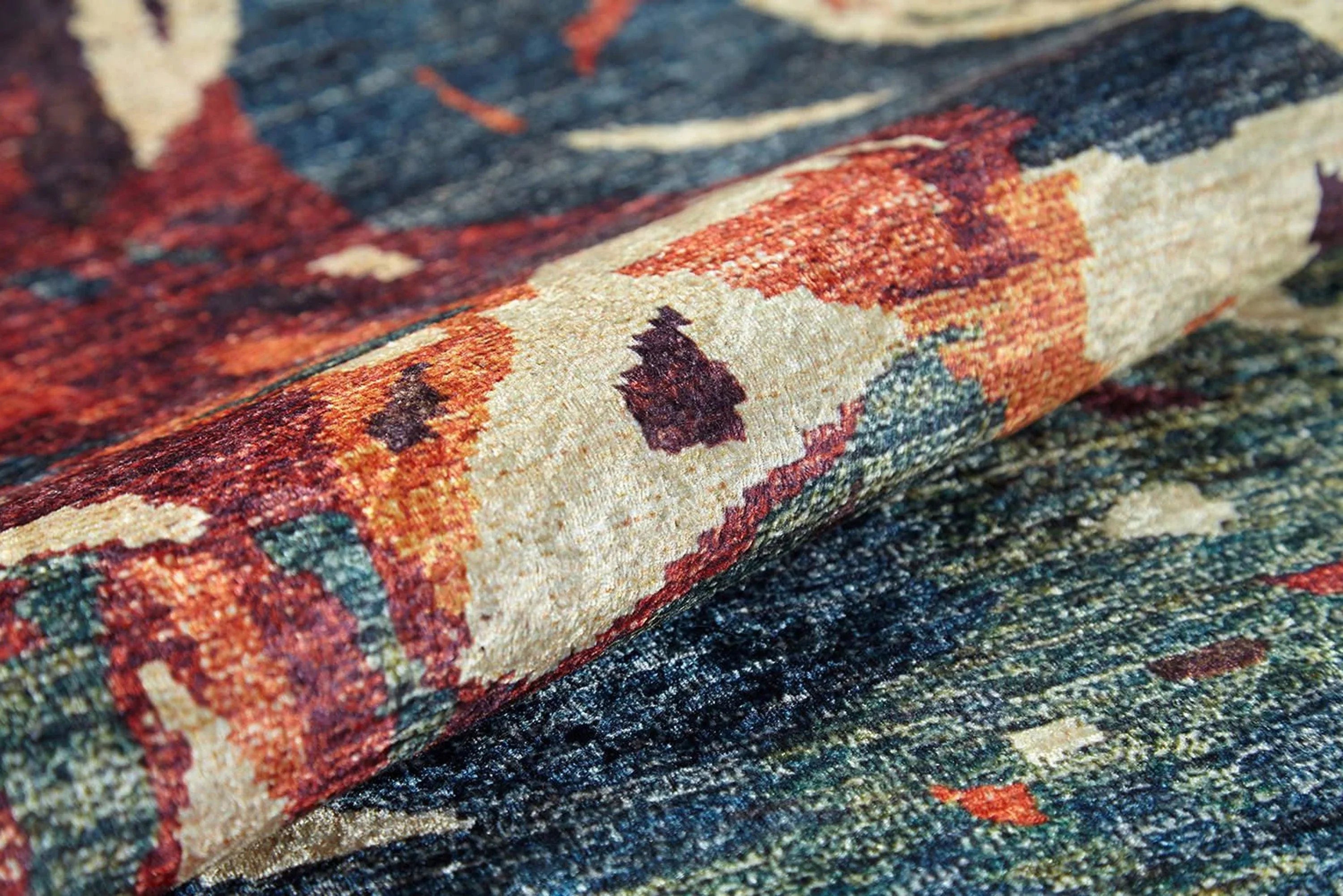 Modern Kırmızı Bej Mavi Turuncu Abstract Desenli Halı