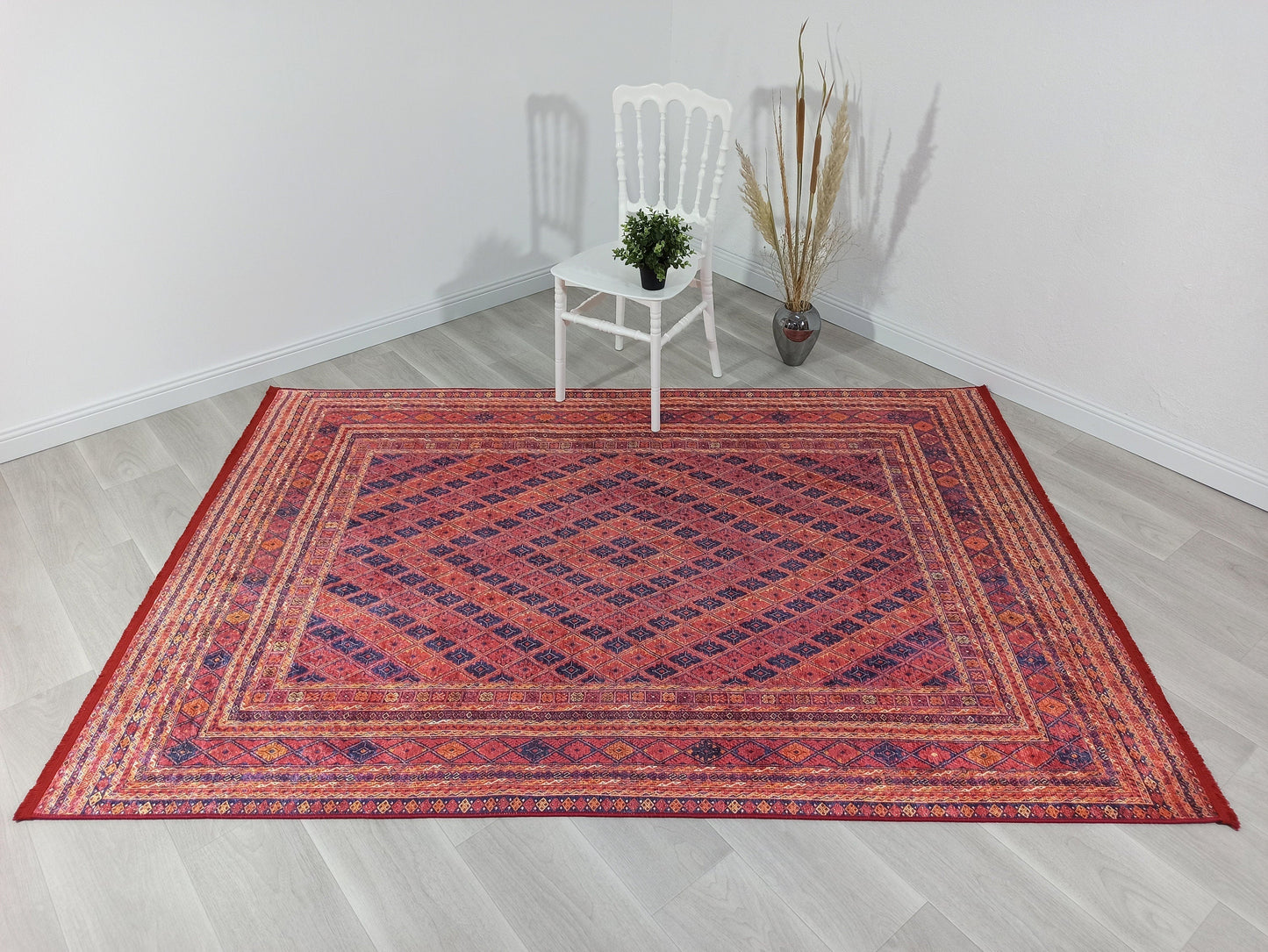 Kiremit ve Lacivert Geometrik Desenli Anadolu Kilim Halı - Pera Halı