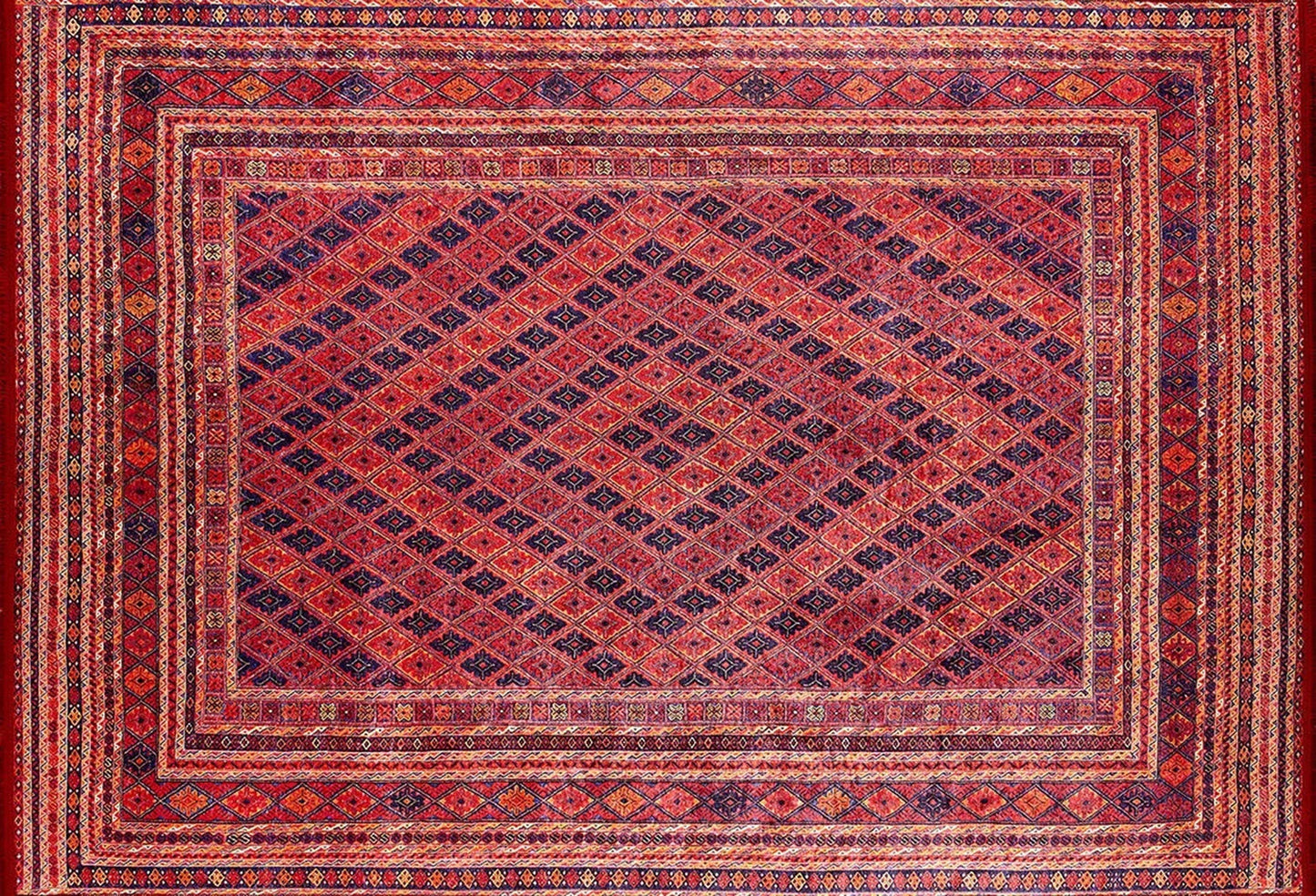 Kiremit ve Lacivert Geometrik Desenli Anadolu Kilim Halı - Pera Halı