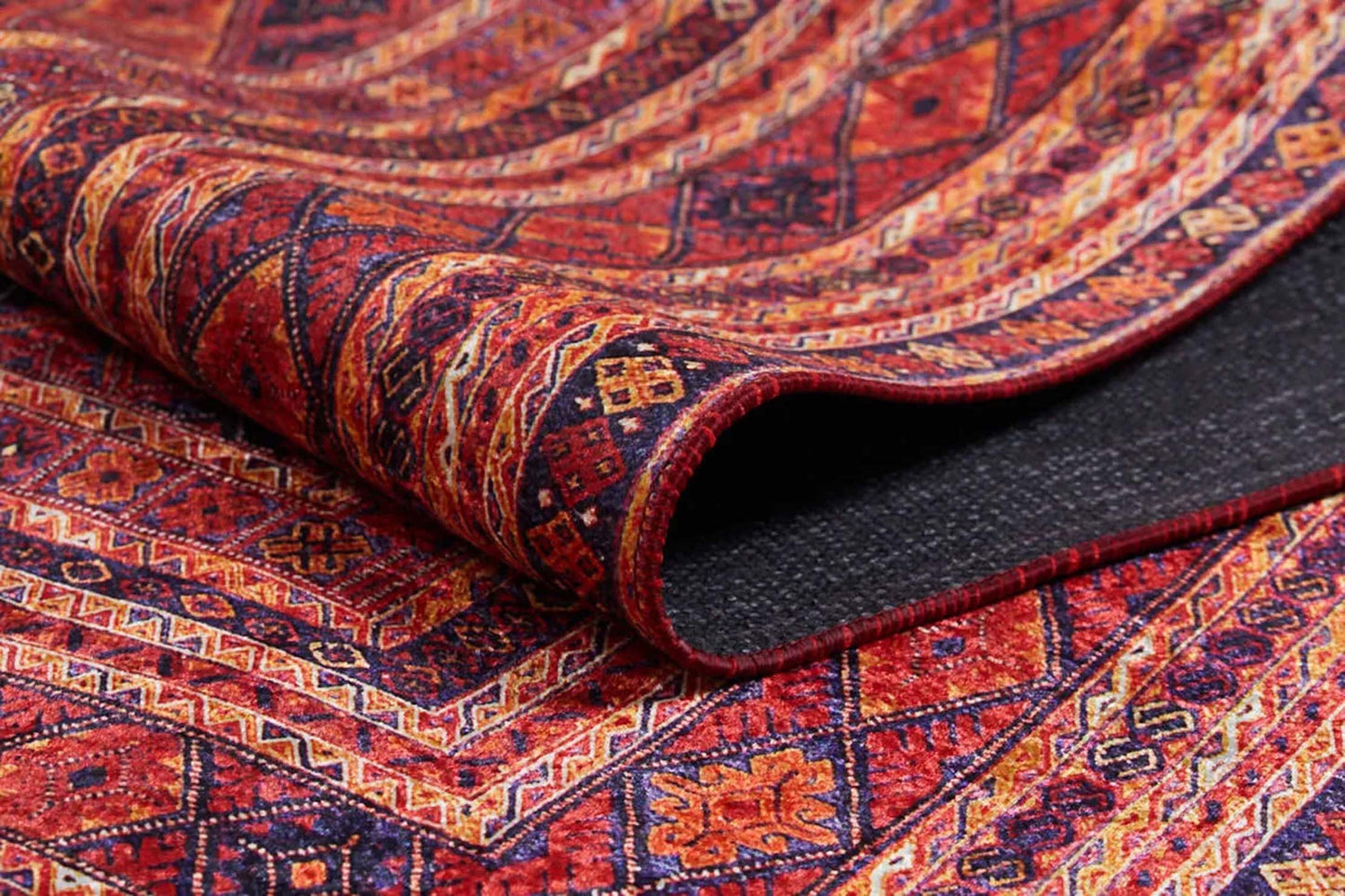 Kiremit ve Lacivert Geometrik Desenli Anadolu Kilim Halı - Pera Halı