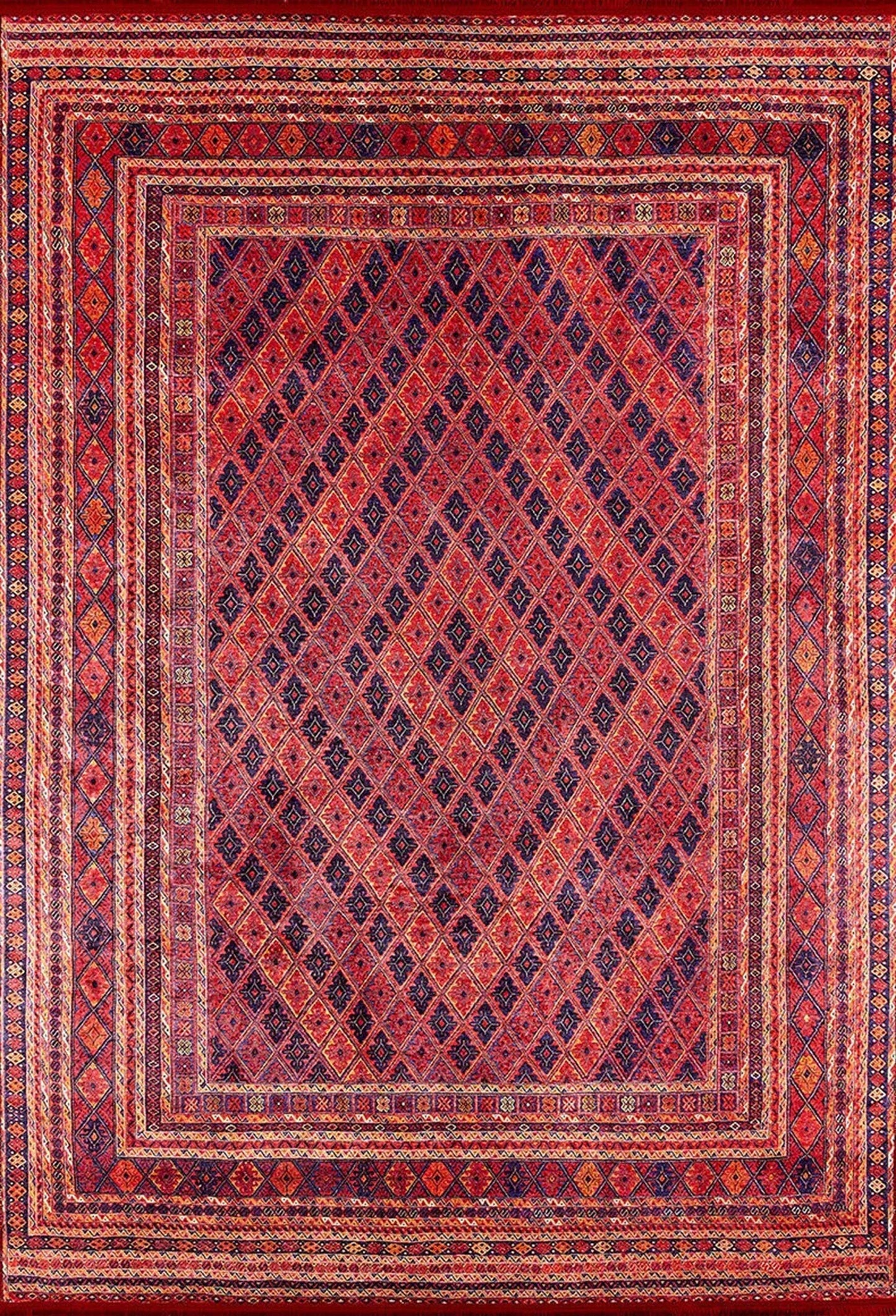 Kiremit ve Lacivert Geometrik Desenli Anadolu Kilim Halı - Pera Halı