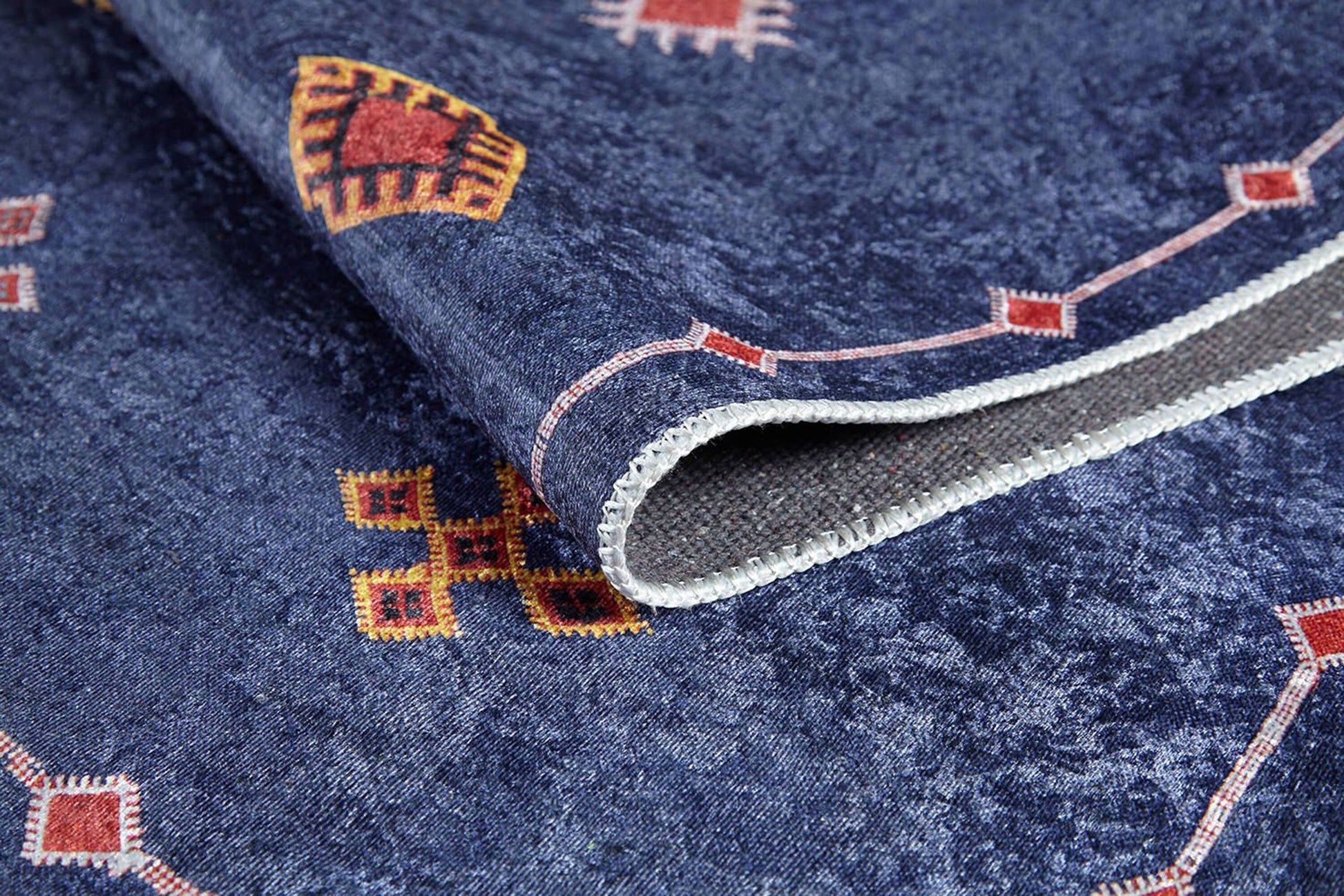 Lacivert Kırmızı Geometrik Desenli Anadolu Kilim Halı - Pera Halı