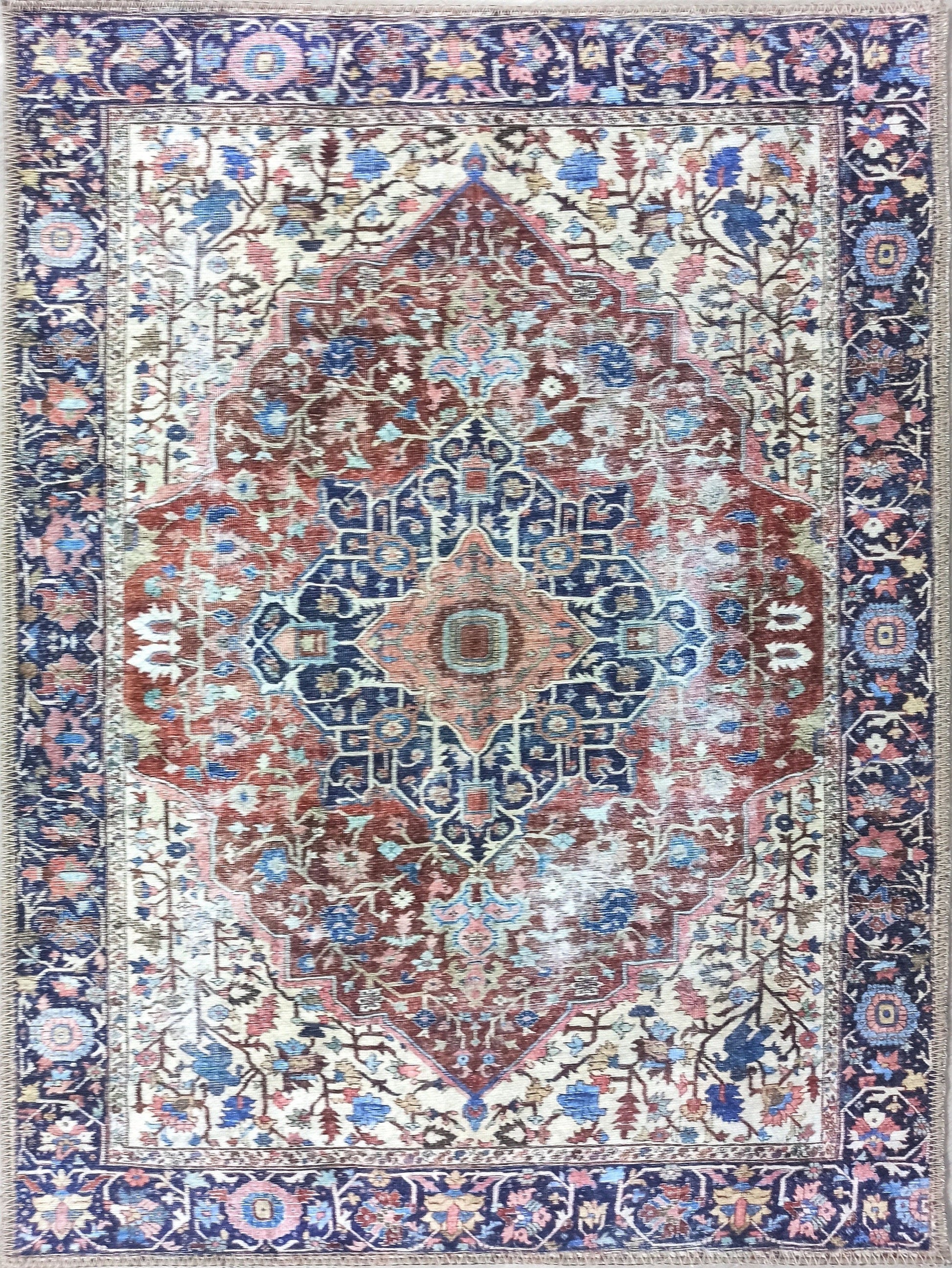 Lacivert ve Kahverengi Madalyon Desenli Vintage Halı - Pera Halı