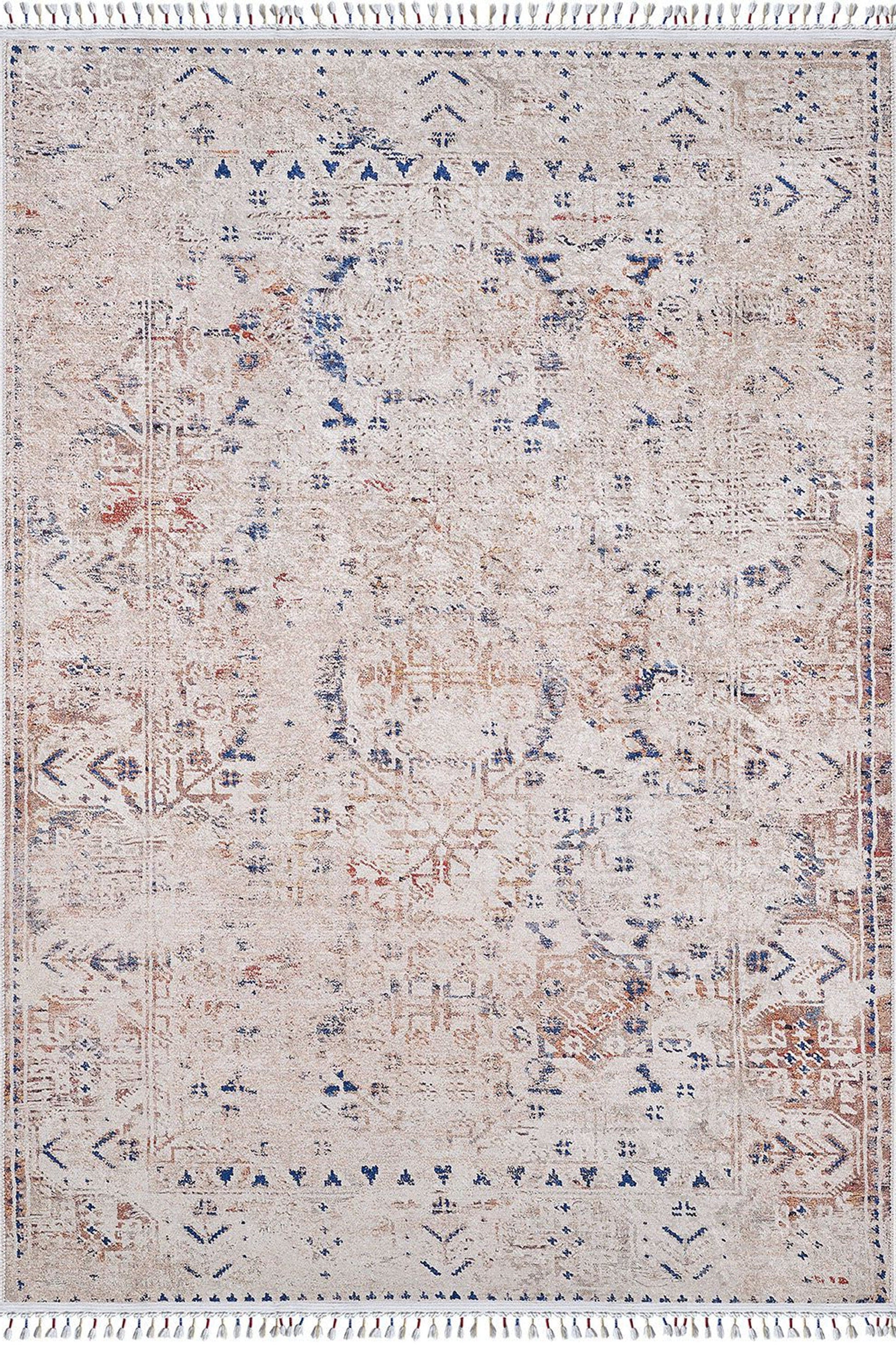 Bej Mavi Turuncu Modern Vintage Halı - Pera Halı