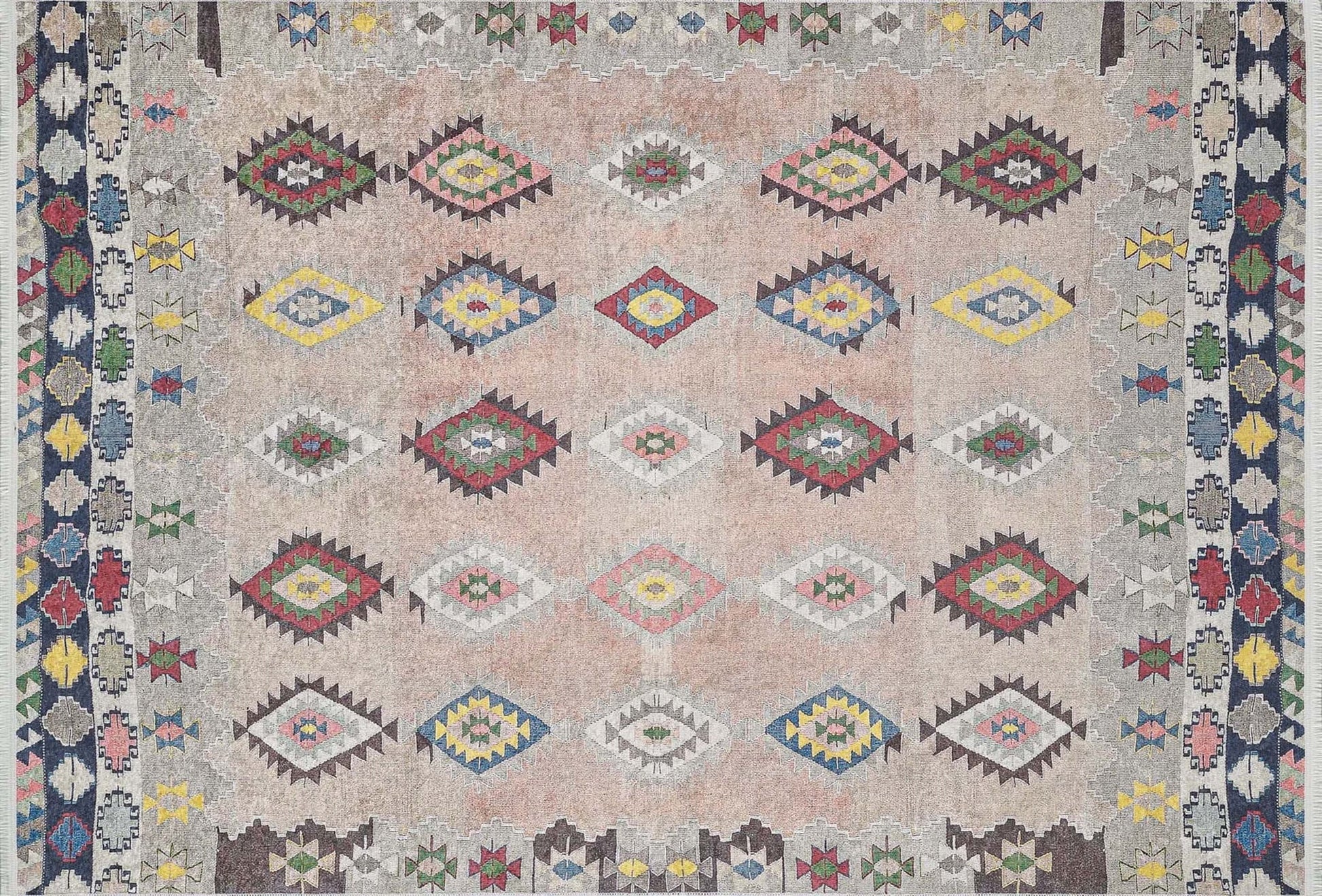 Pembe Bej Geometrik Desenli Anadolu Kilim Halı - Pera Halı