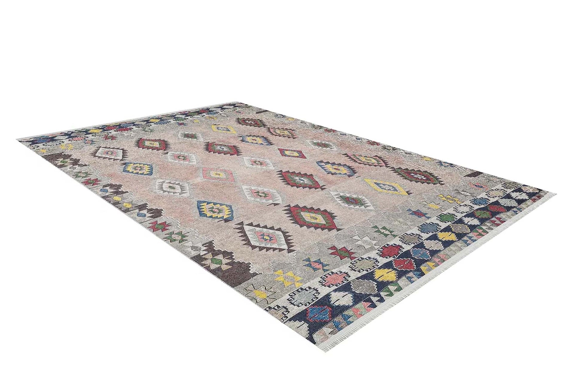 Pembe Bej Geometrik Desenli Anadolu Kilim Halı - Pera Halı