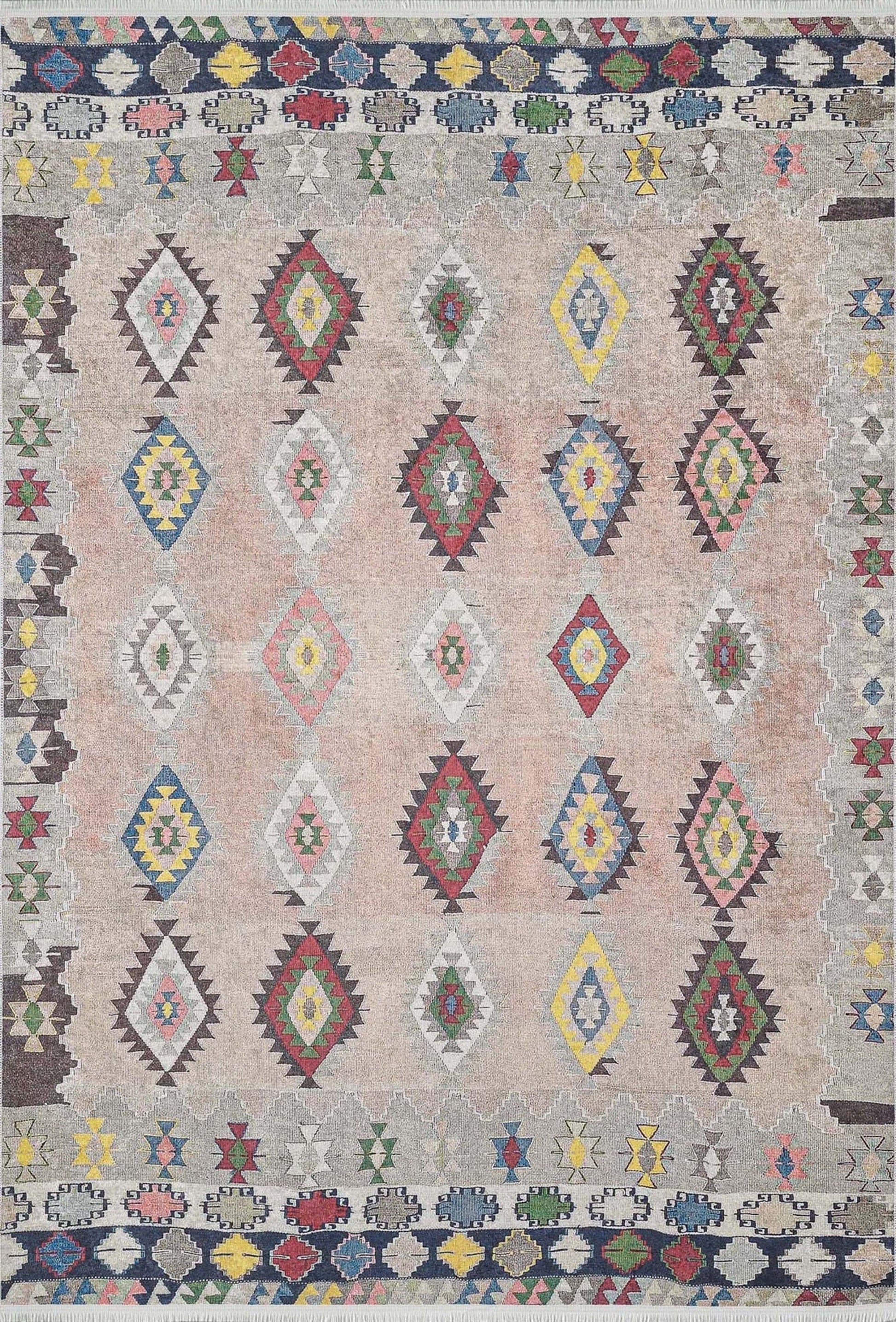 Pembe Bej Geometrik Desenli Anadolu Kilim Halı - Pera Halı
