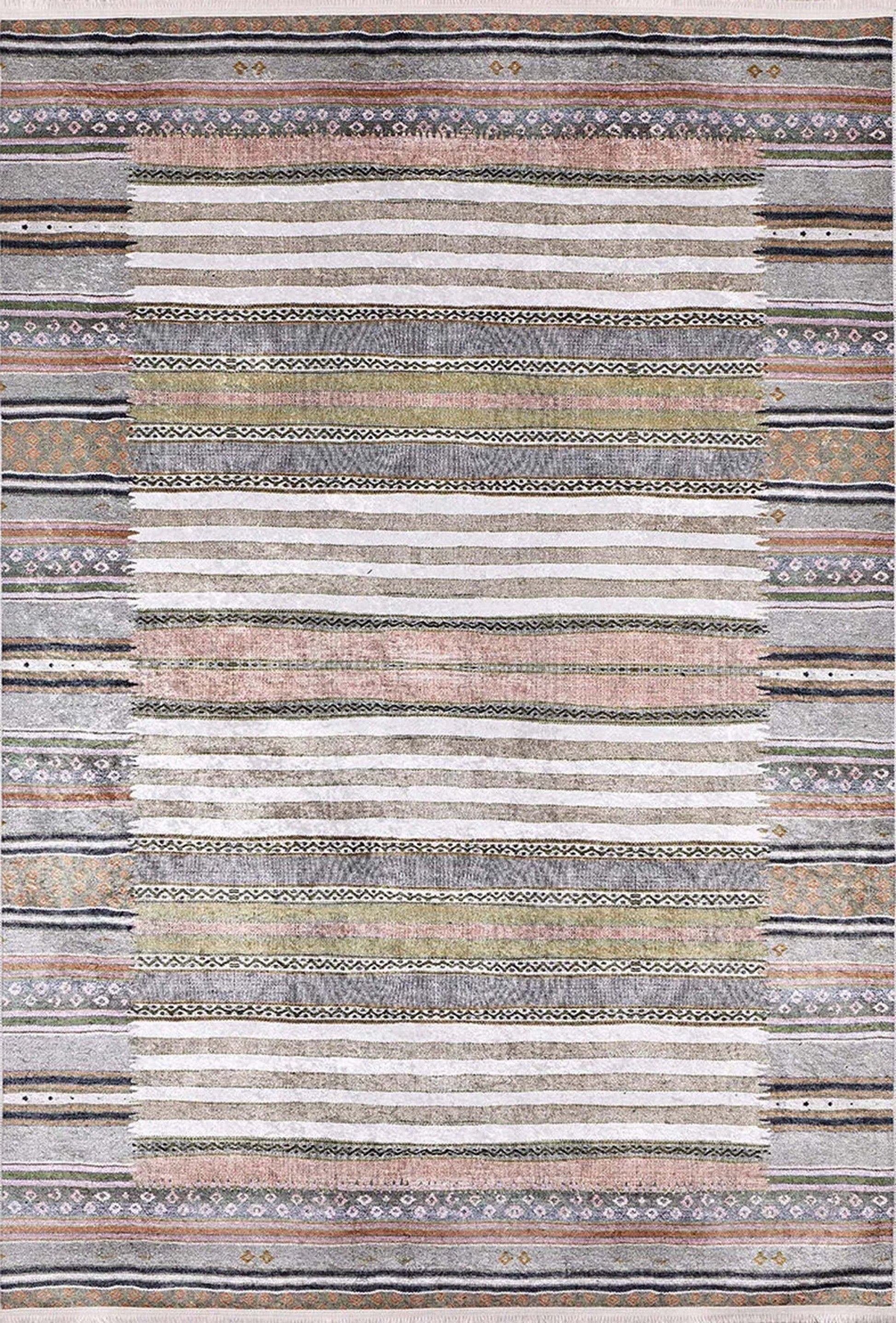 Renkli Çizgili Desenli Anadolu Kilim Halı - Pera Halı