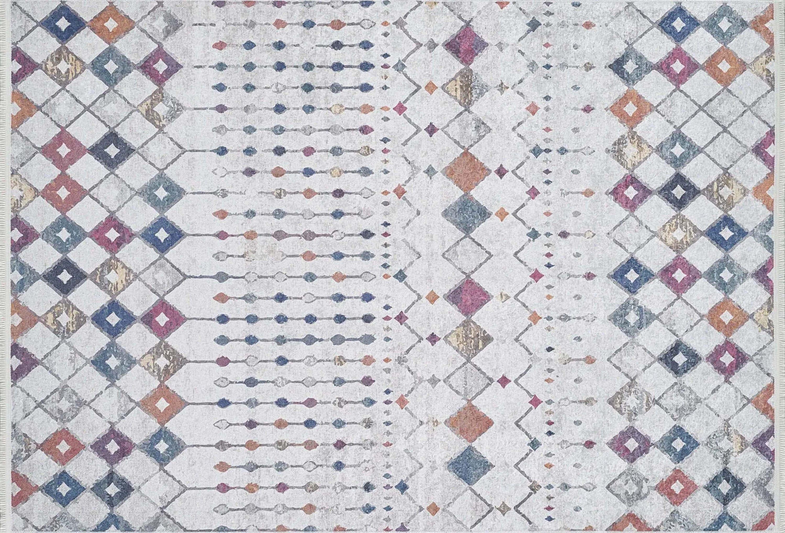 Açık Gri Renkli Geometrik Desenli Kilim Halı