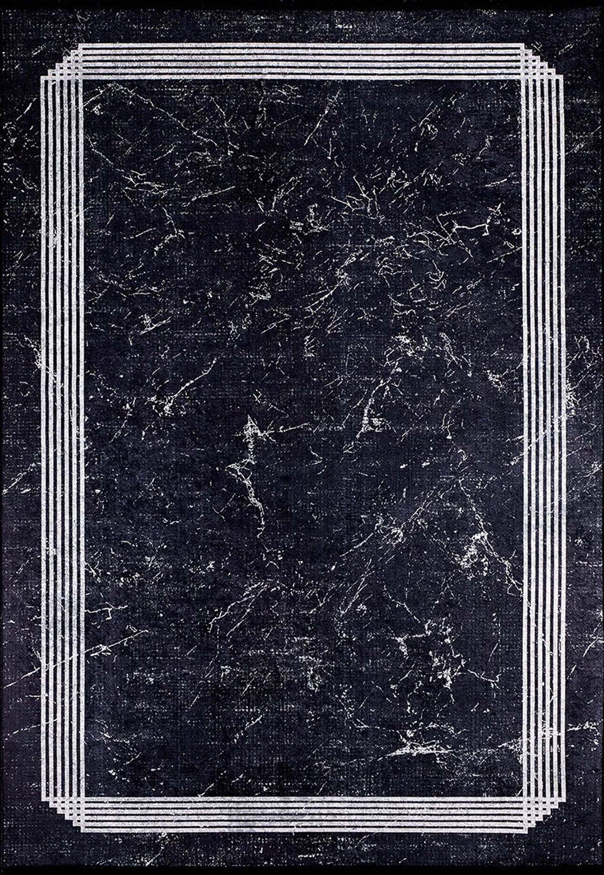 Mermer Desenli Modern Siyah Halı - Pera Halı