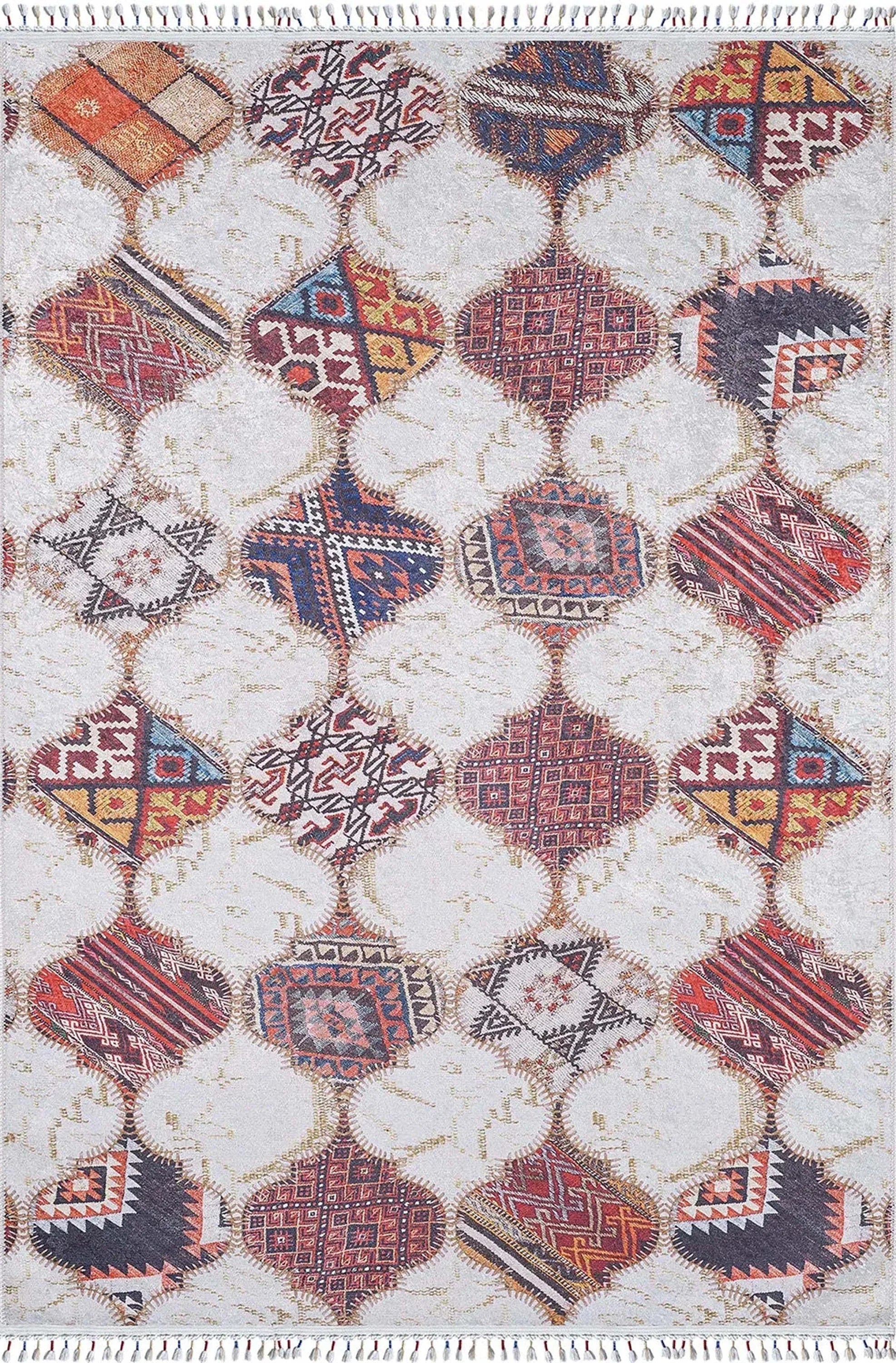 Fas Tarzı Renkli Petek Desenli Patchwork Halı