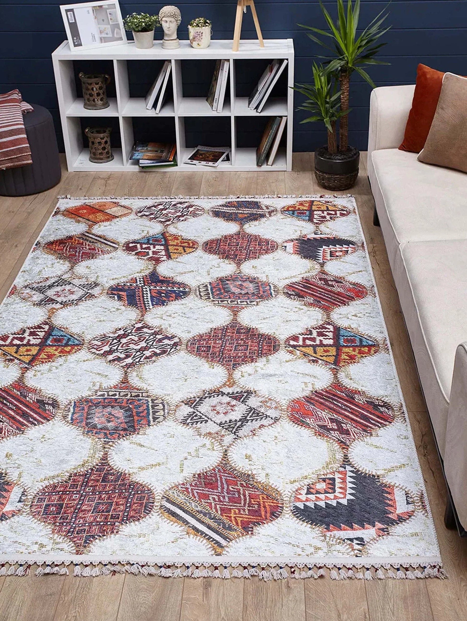 Fas Tarzı Renkli Petek Desenli Patchwork Halı