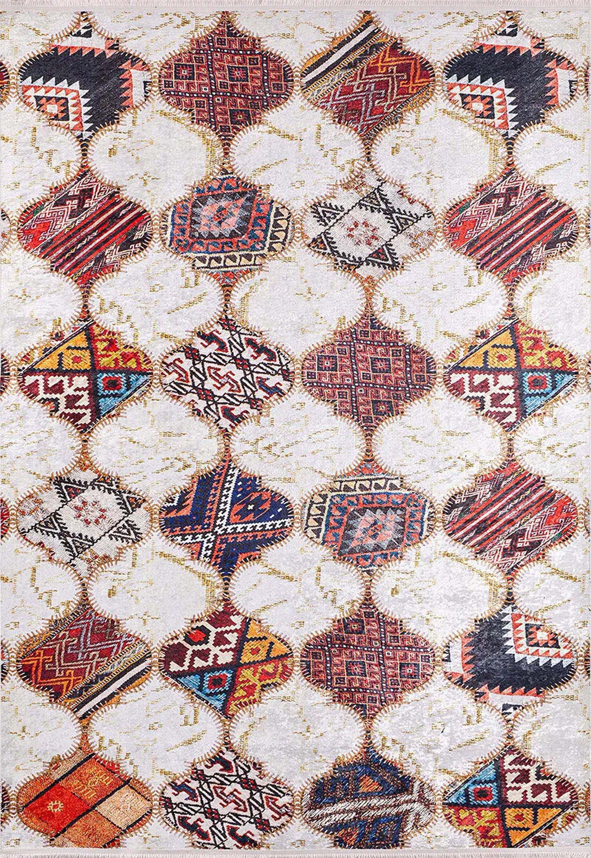 Fas Tarzı Renkli Petek Desenli Patchwork Halı - Pera Halı