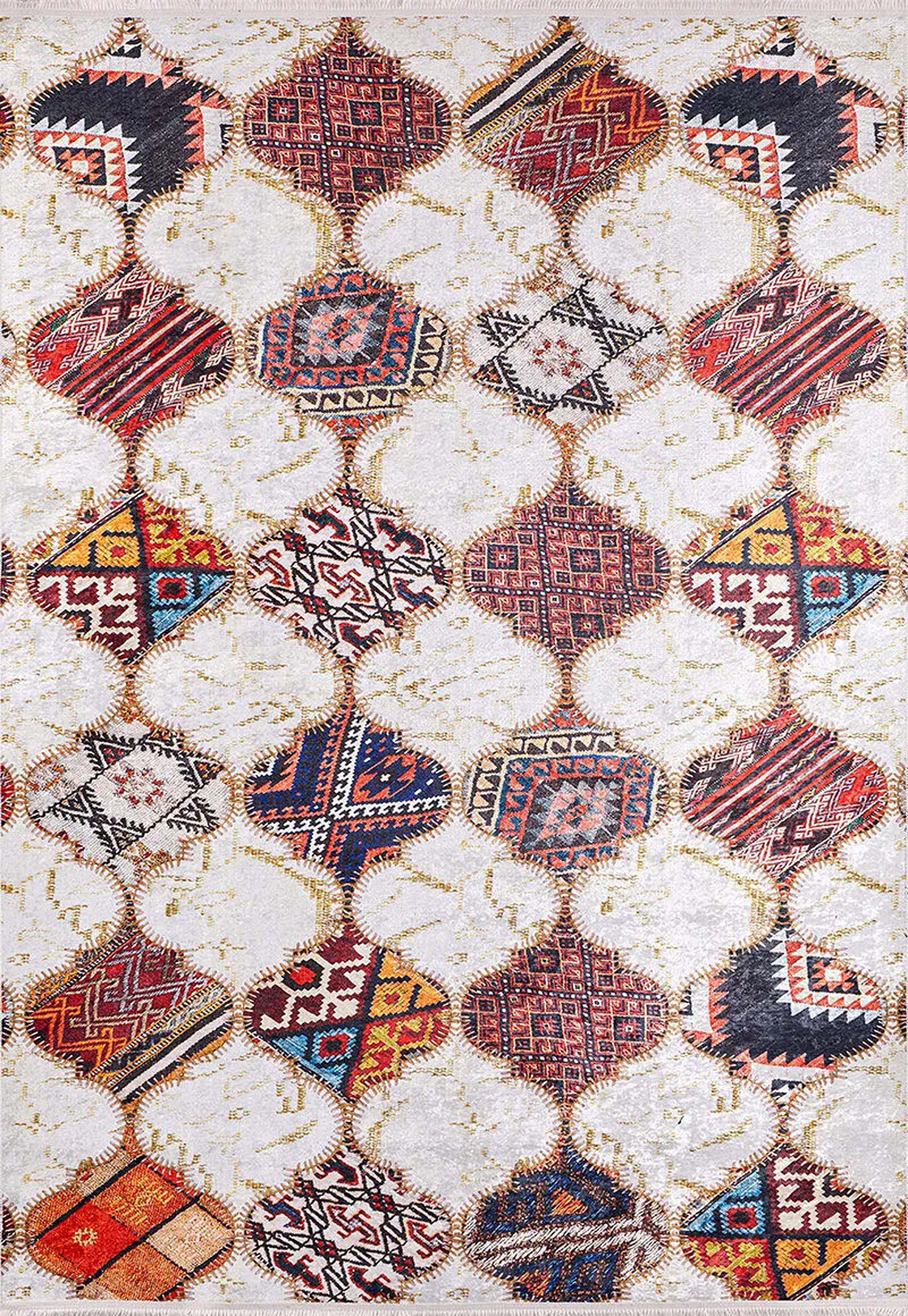 Fas Tarzı Renkli Petek Desenli Patchwork Halı - Pera Halı