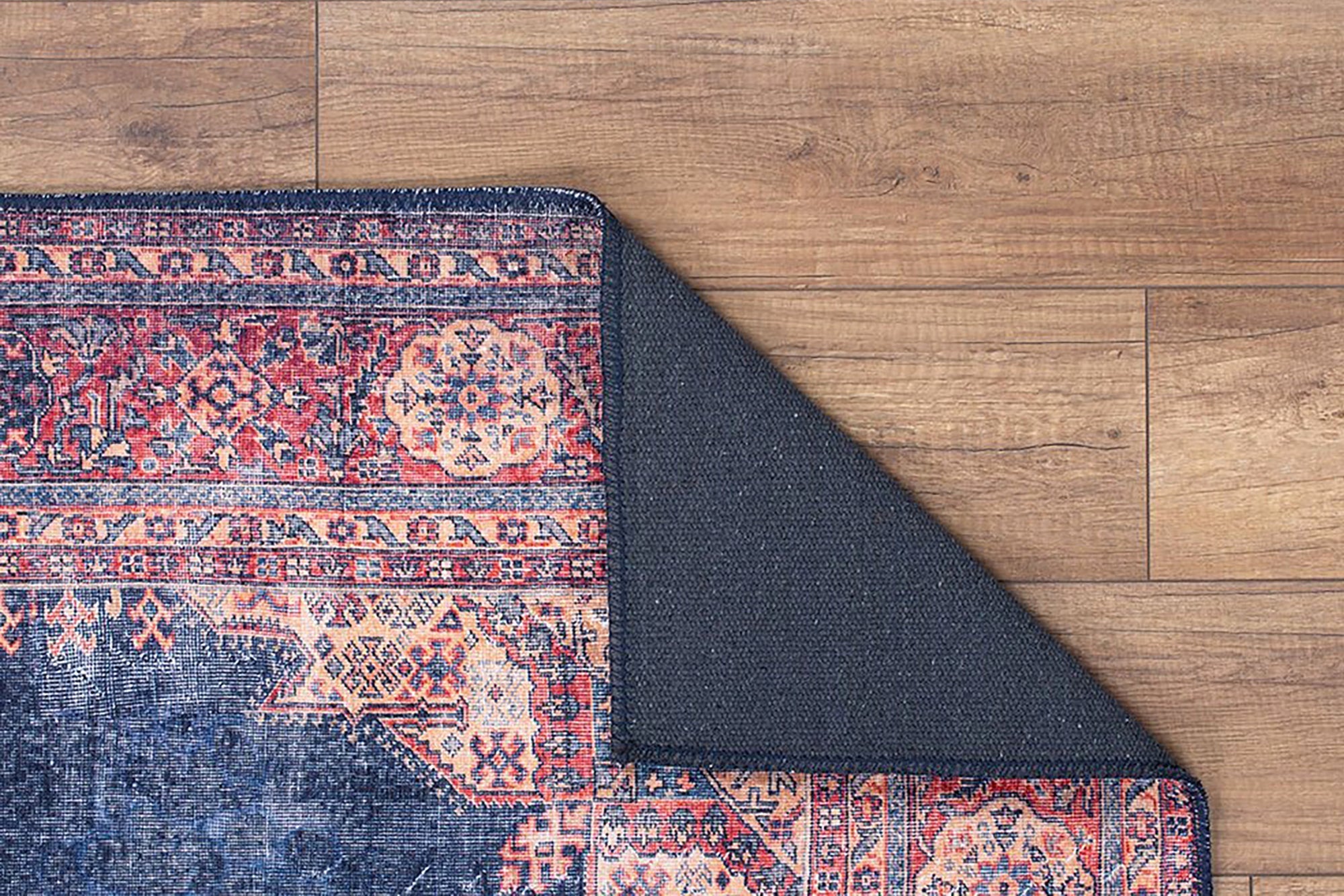 Lacivert ve Kırmızı Desenli İran Tarzı Vintage Halı - Pera Halı