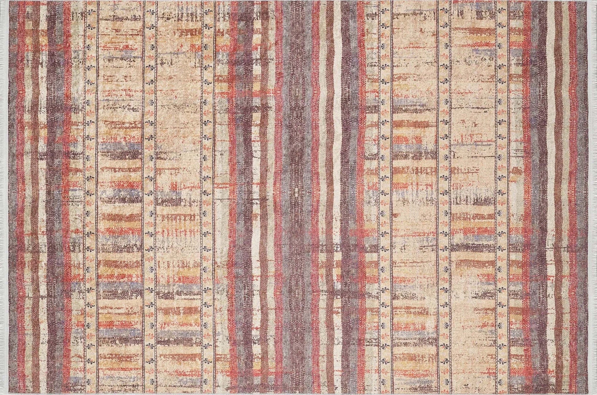 Sarı Bej Renkli Çizgili Anadolu Kilim Halı - Pera Halı