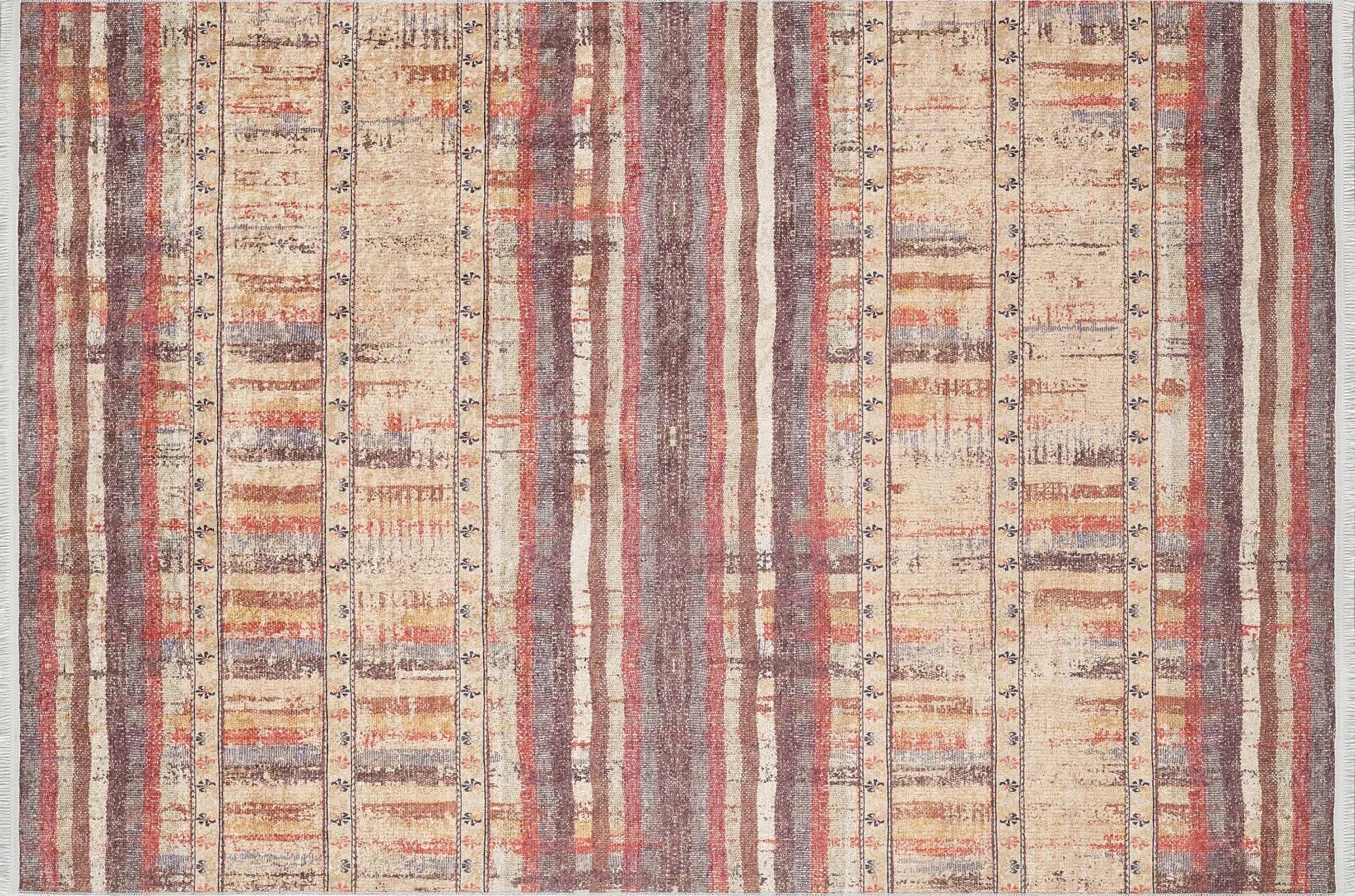Sarı Bej Renkli Çizgili Anadolu Kilim Halı - Pera Halı