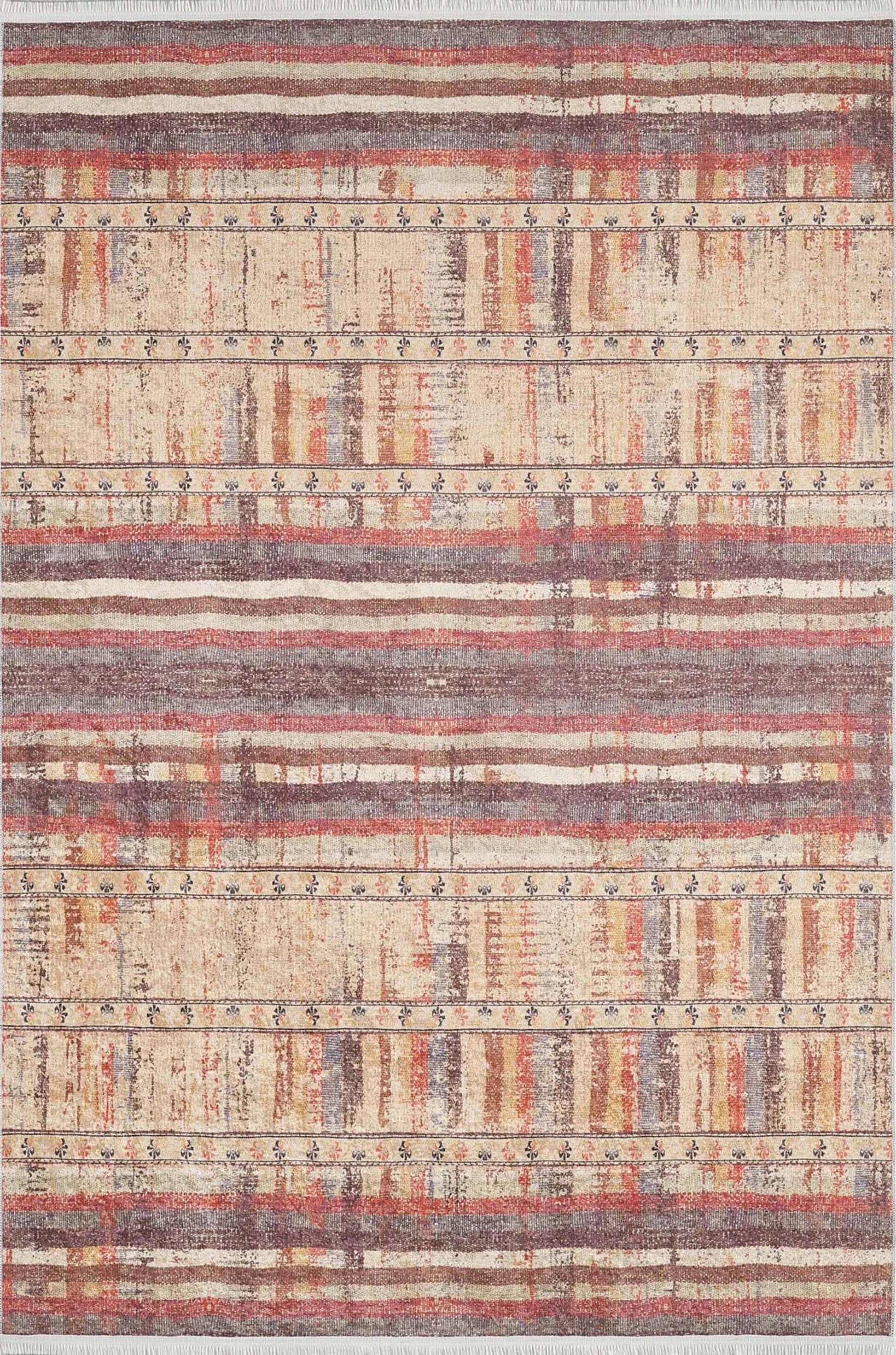 Sarı Bej Renkli Çizgili Anadolu Kilim Halı - Pera Halı