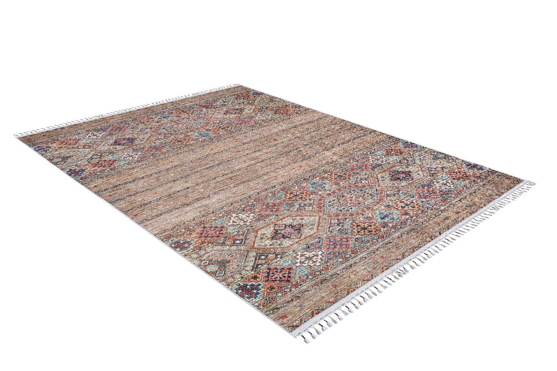 Anadolu Tarzı Kahverengi Bej Geometrik Desenli Kilim Halı - Pera Halı