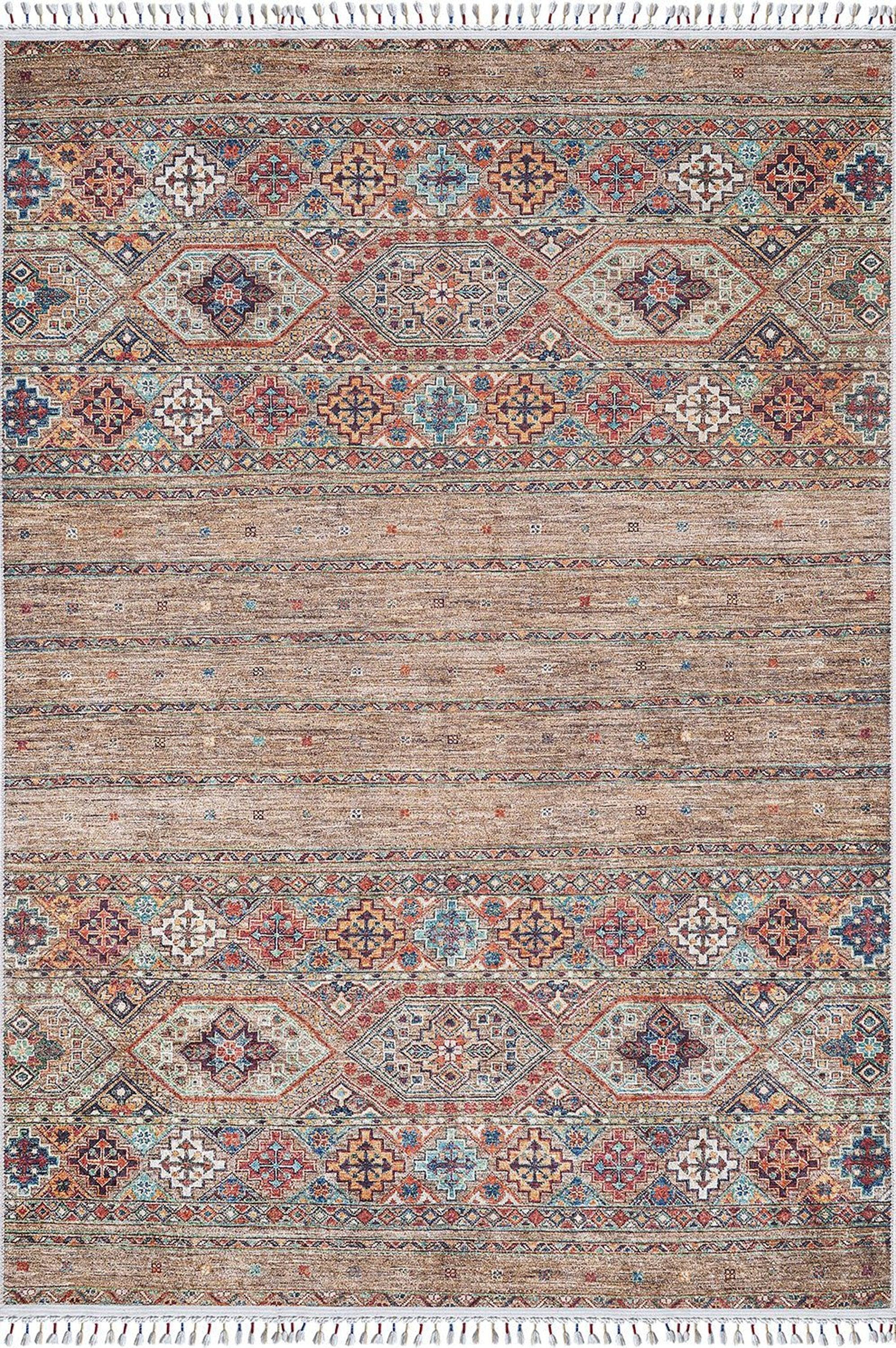 Anadolu Tarzı Kahverengi Bej Geometrik Desenli Kilim Halı