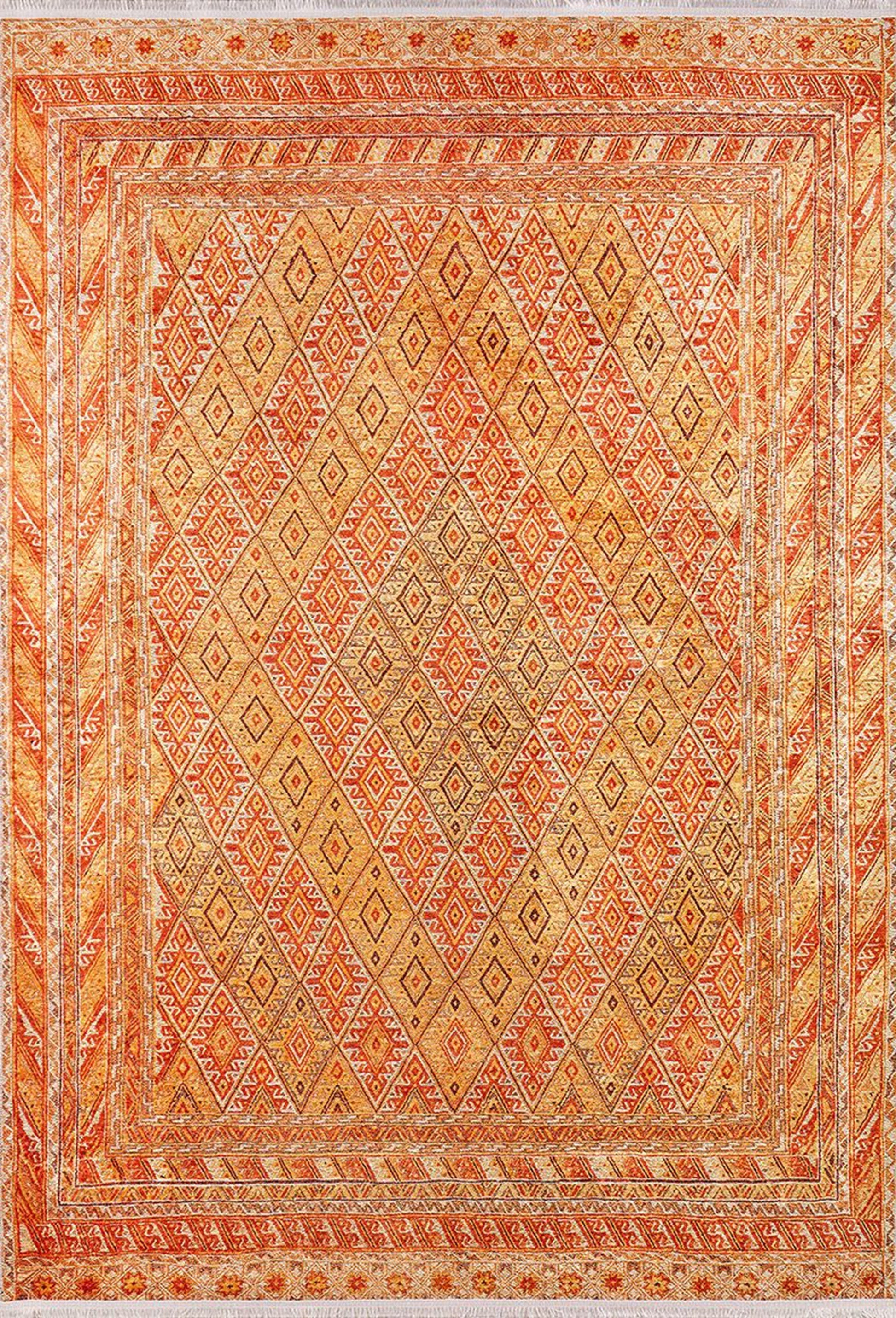 Geometrik Desenli Turuncu Sarı Kilim Halı - Pera Halı