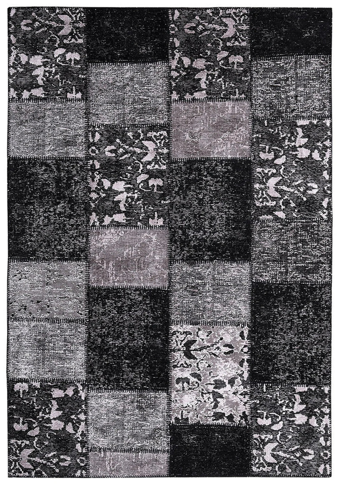 Eskitme Patchwork Siyah Halı