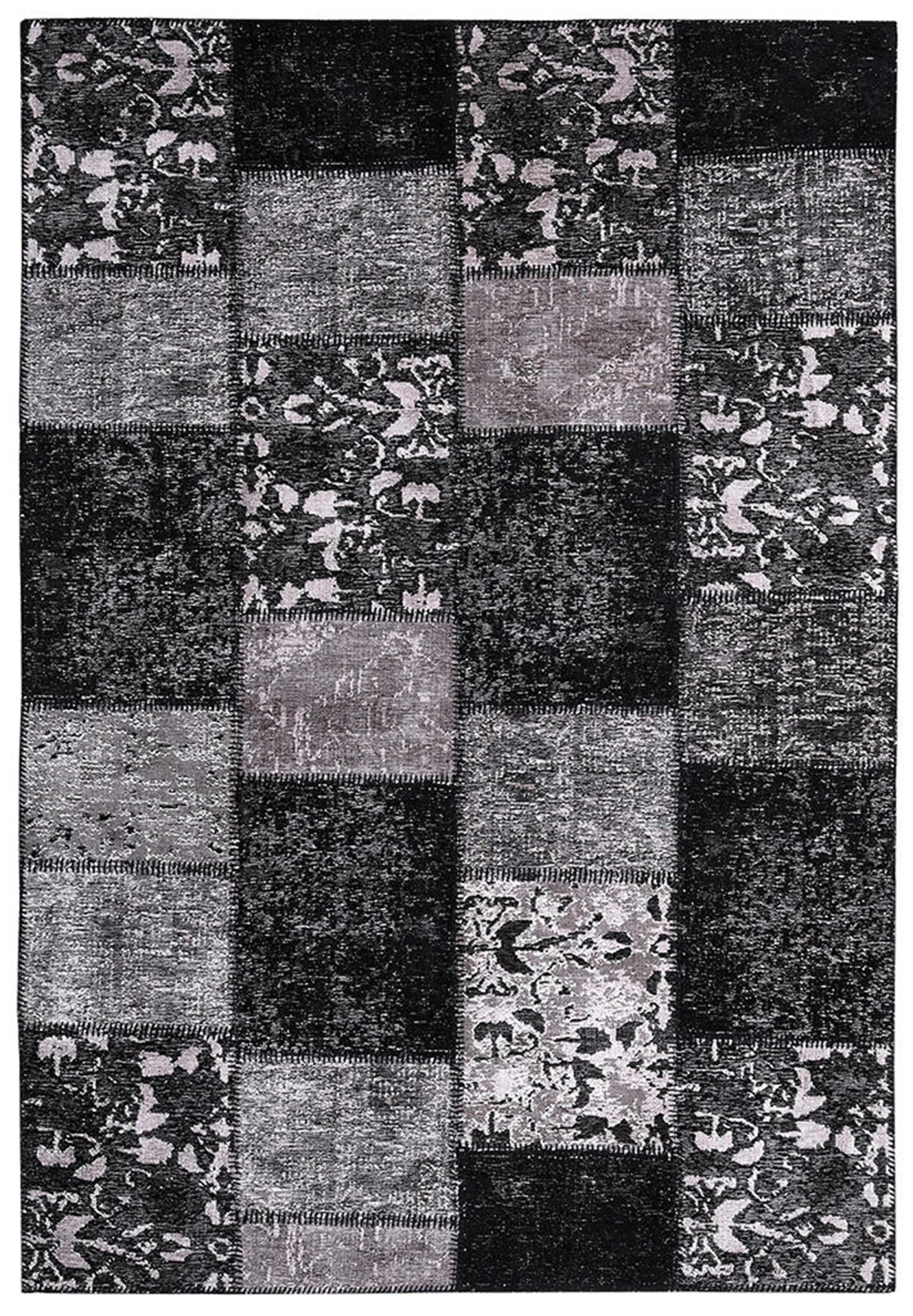 Eskitme Patchwork Siyah Halı