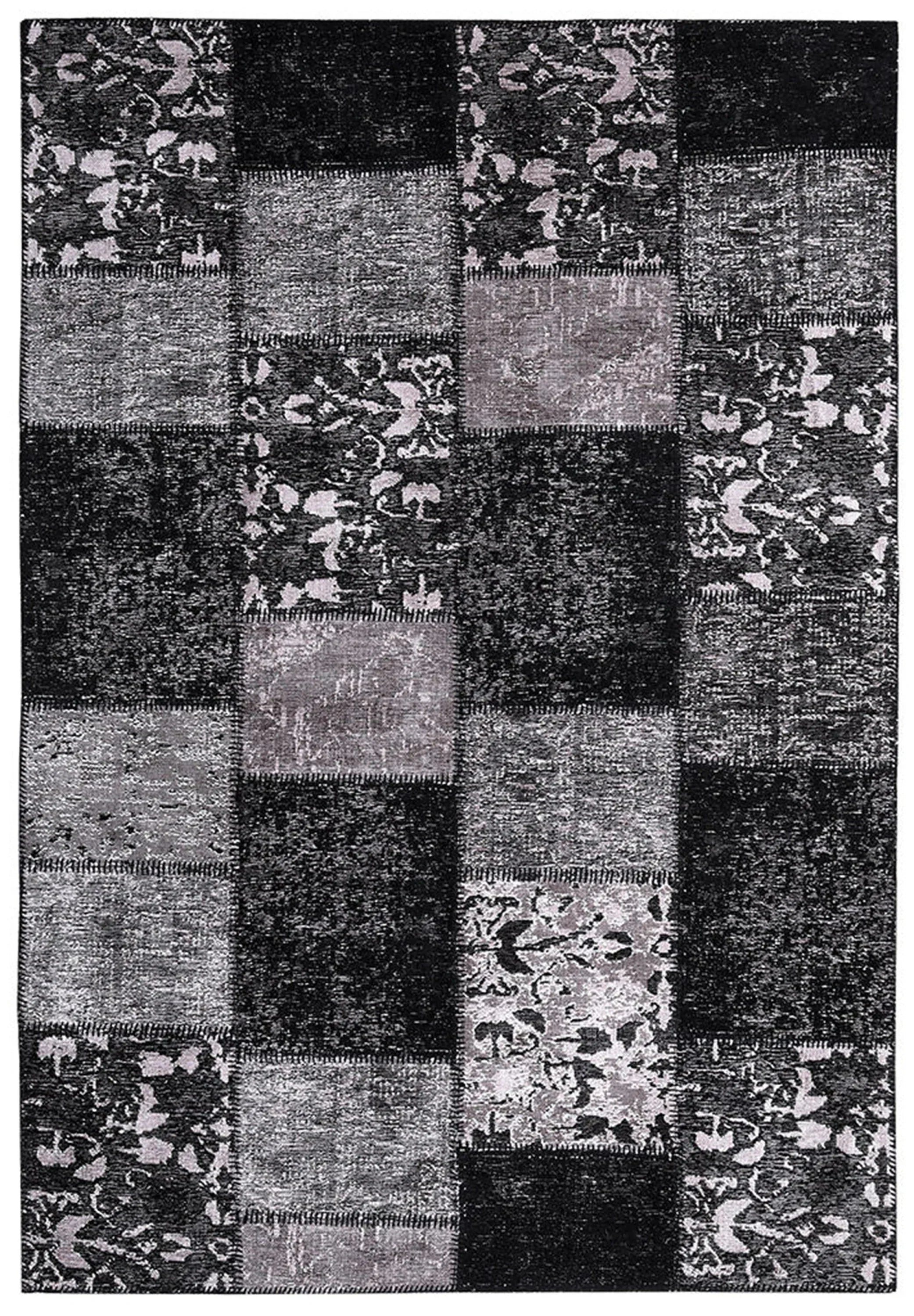Eskitme Patchwork Siyah Halı