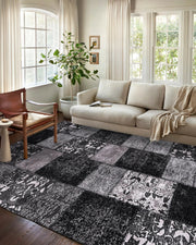 Eskitme Patchwork Siyah Halı