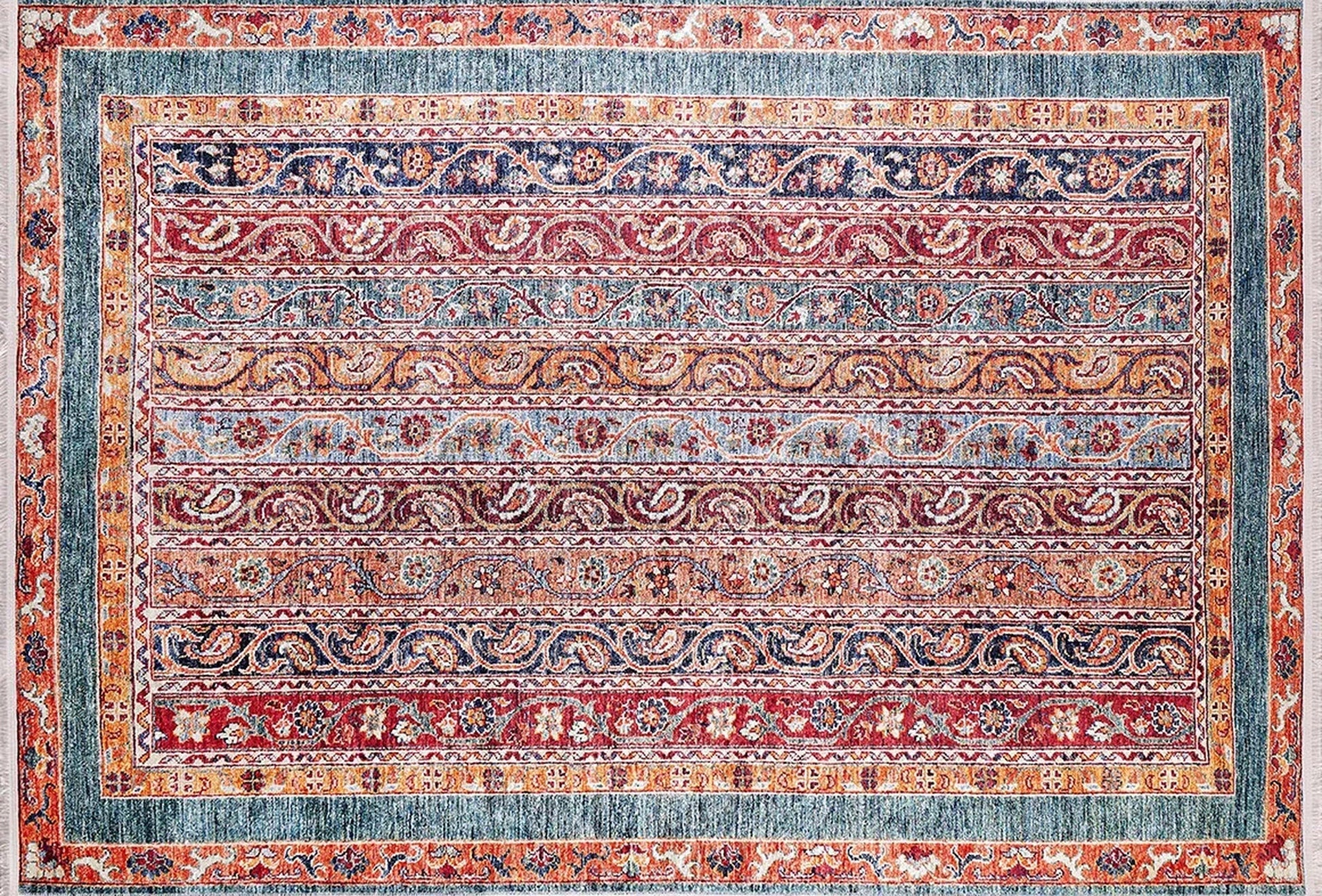 Paisley Şal Desenli Turuncu Kırmızı Halı - Pera Halı