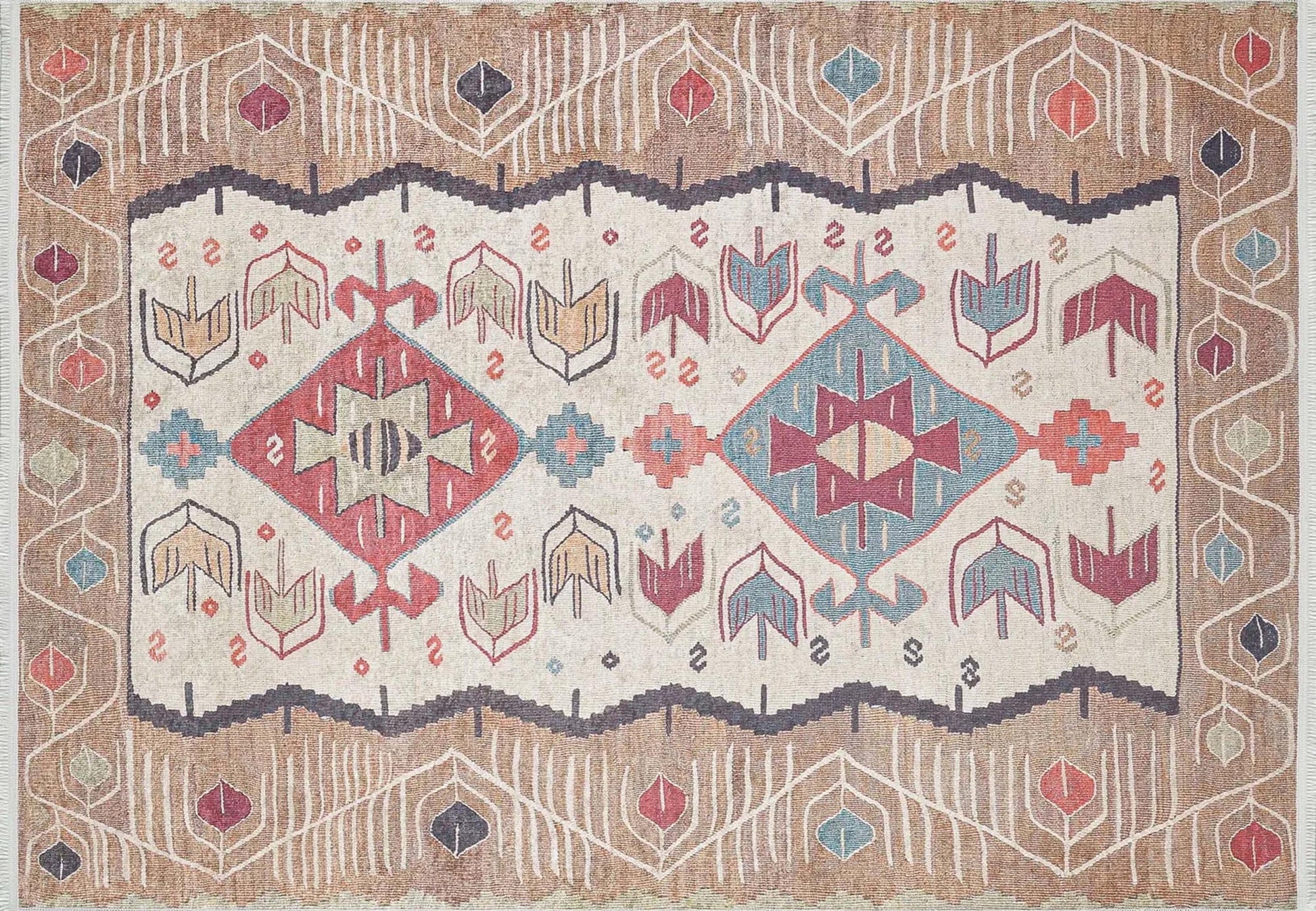 Açık Turuncu Bej Eskitme Kilim Halı - Pera Halı