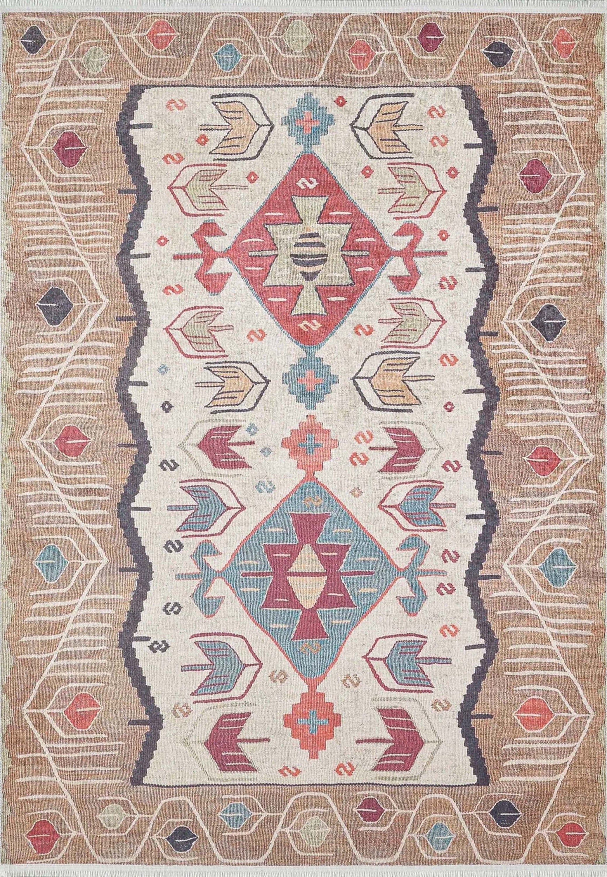 Açık Turuncu Bej Eskitme Kilim Halı - Pera Halı