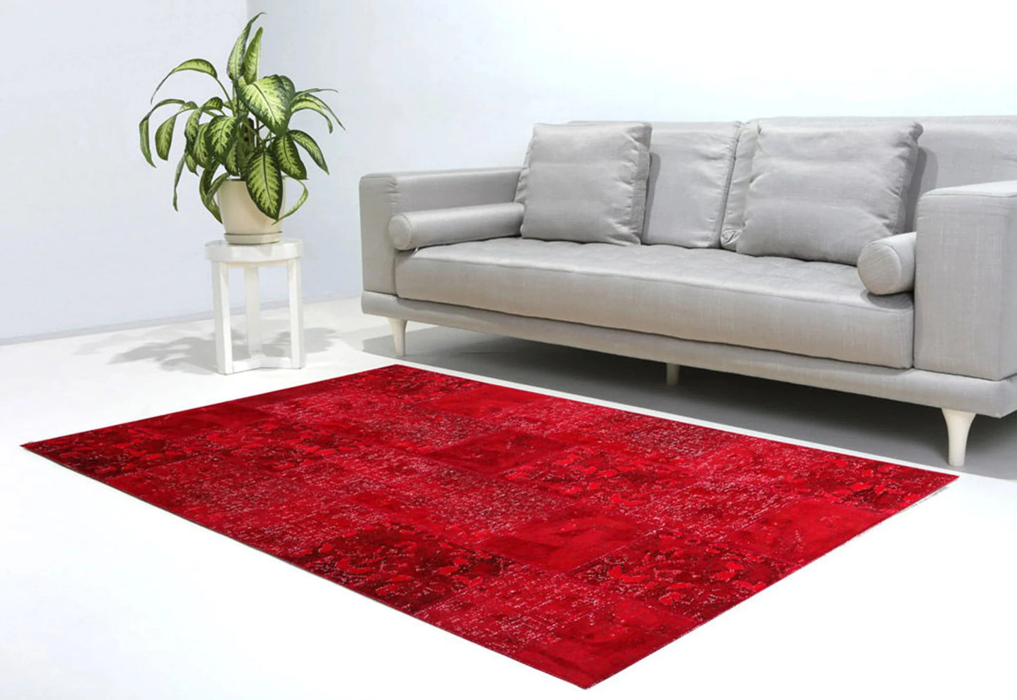 Eskitme Patchwork Kırmızı Halı - Pera Halı
