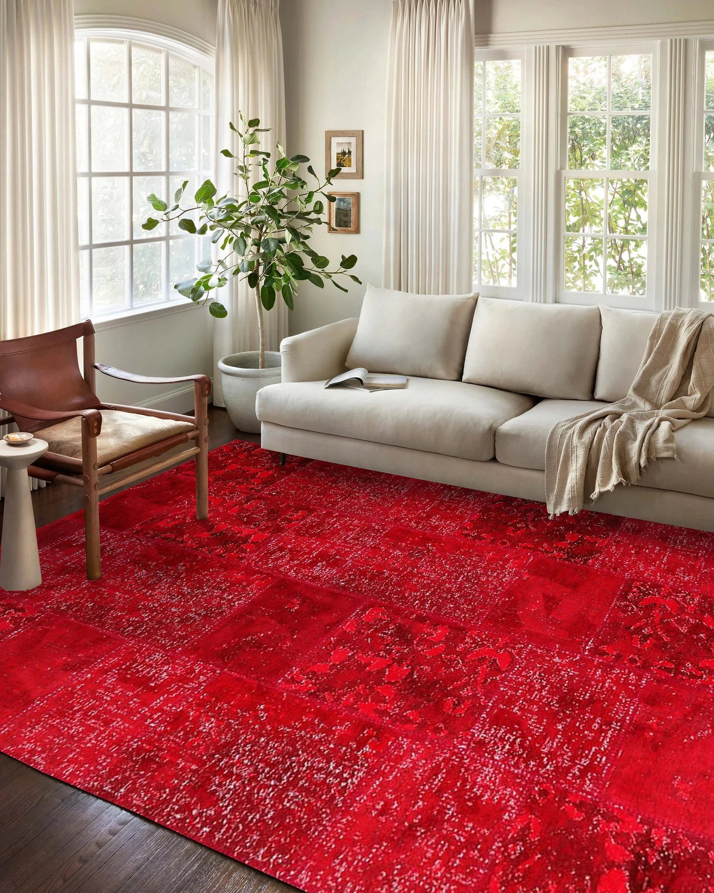 Eskitme Patchwork Kırmızı Halı - Pera Halı