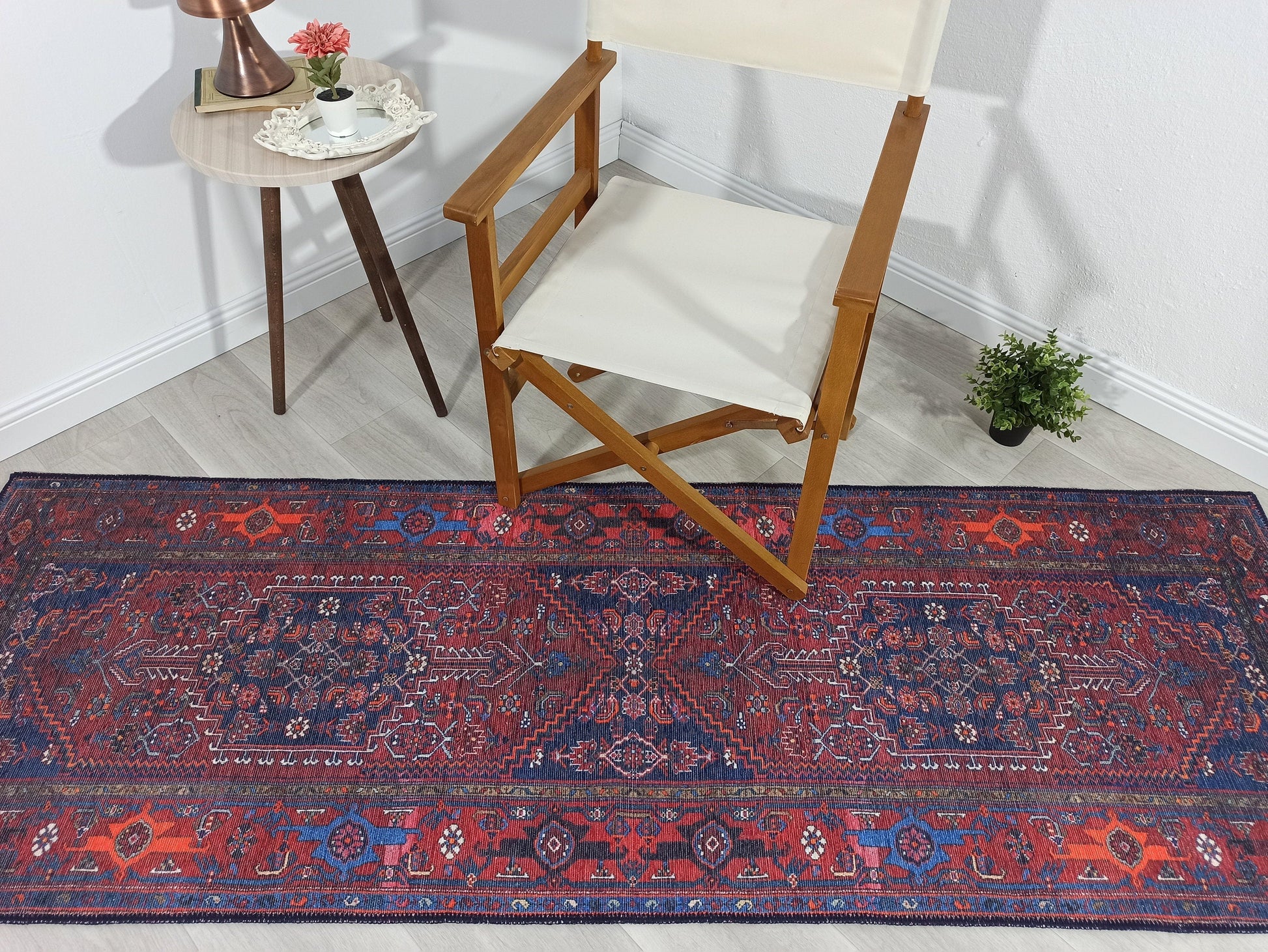 Kahverengi, Turuncu ve Lacivert Motifli Vintage Halı - Pera Halı