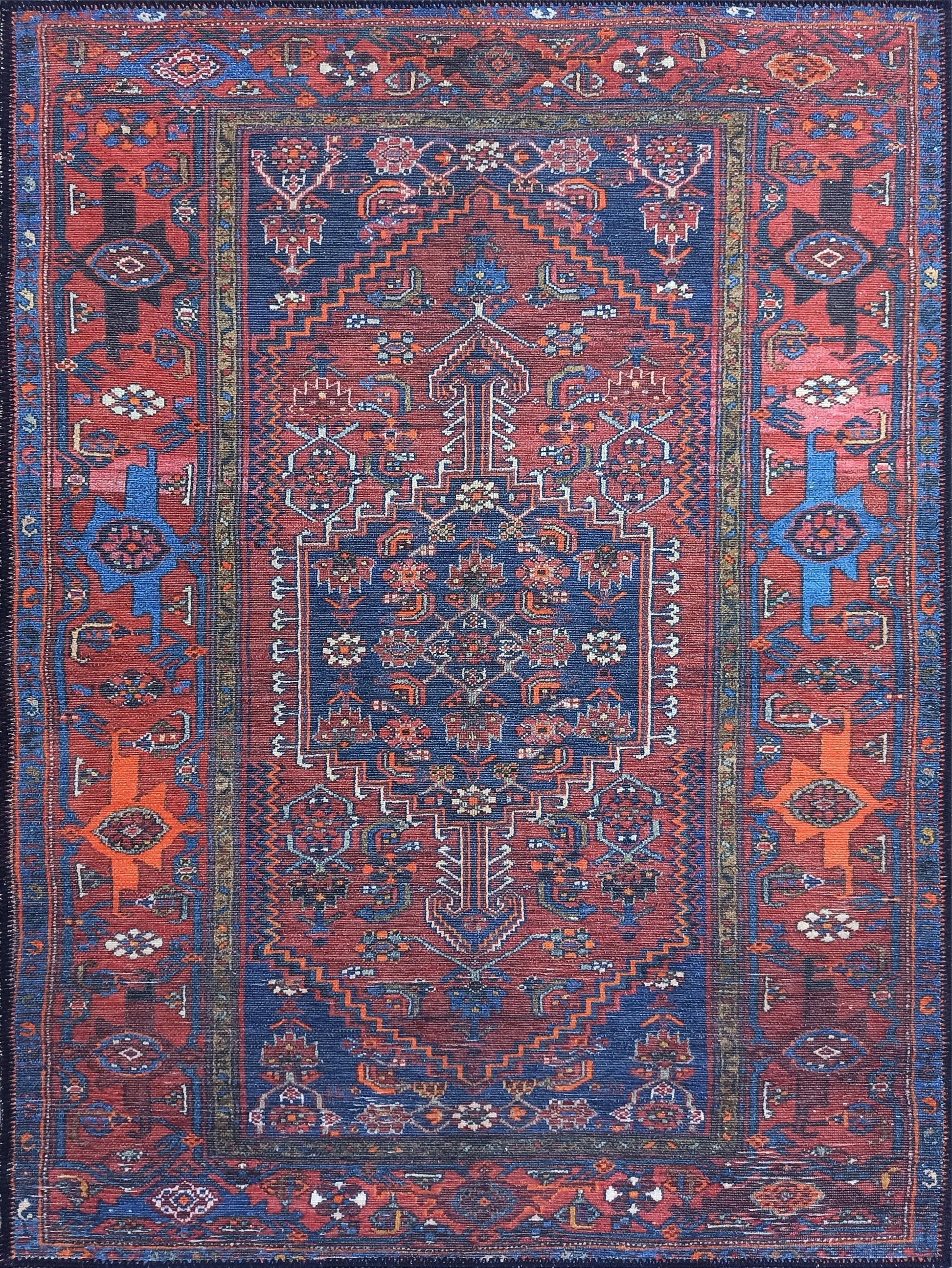 Kahverengi, Turuncu ve Lacivert Motifli Vintage Halı - Pera Halı