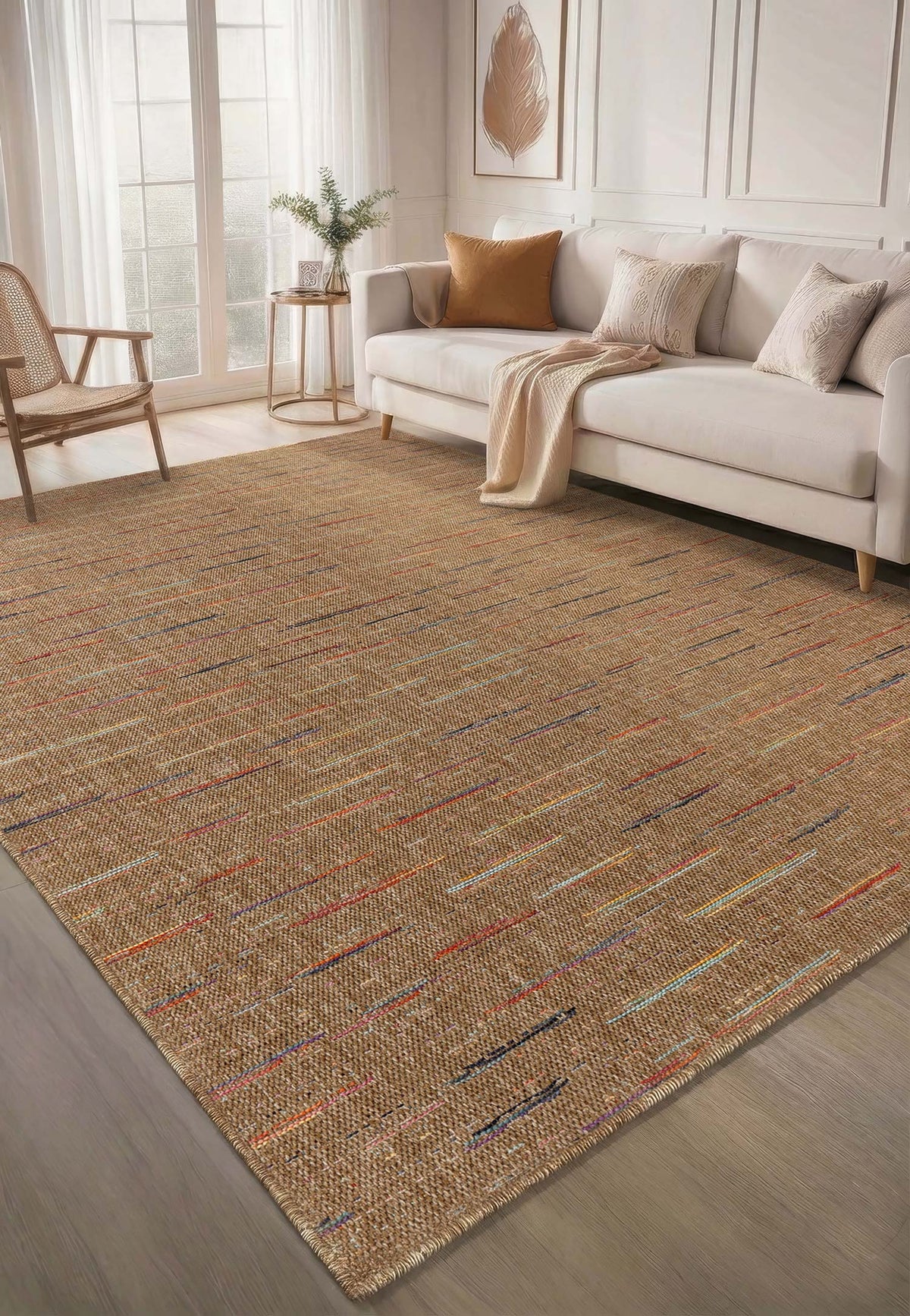 Kahve Sisal Renkli Çizgi Detaylı Halı - FM05M