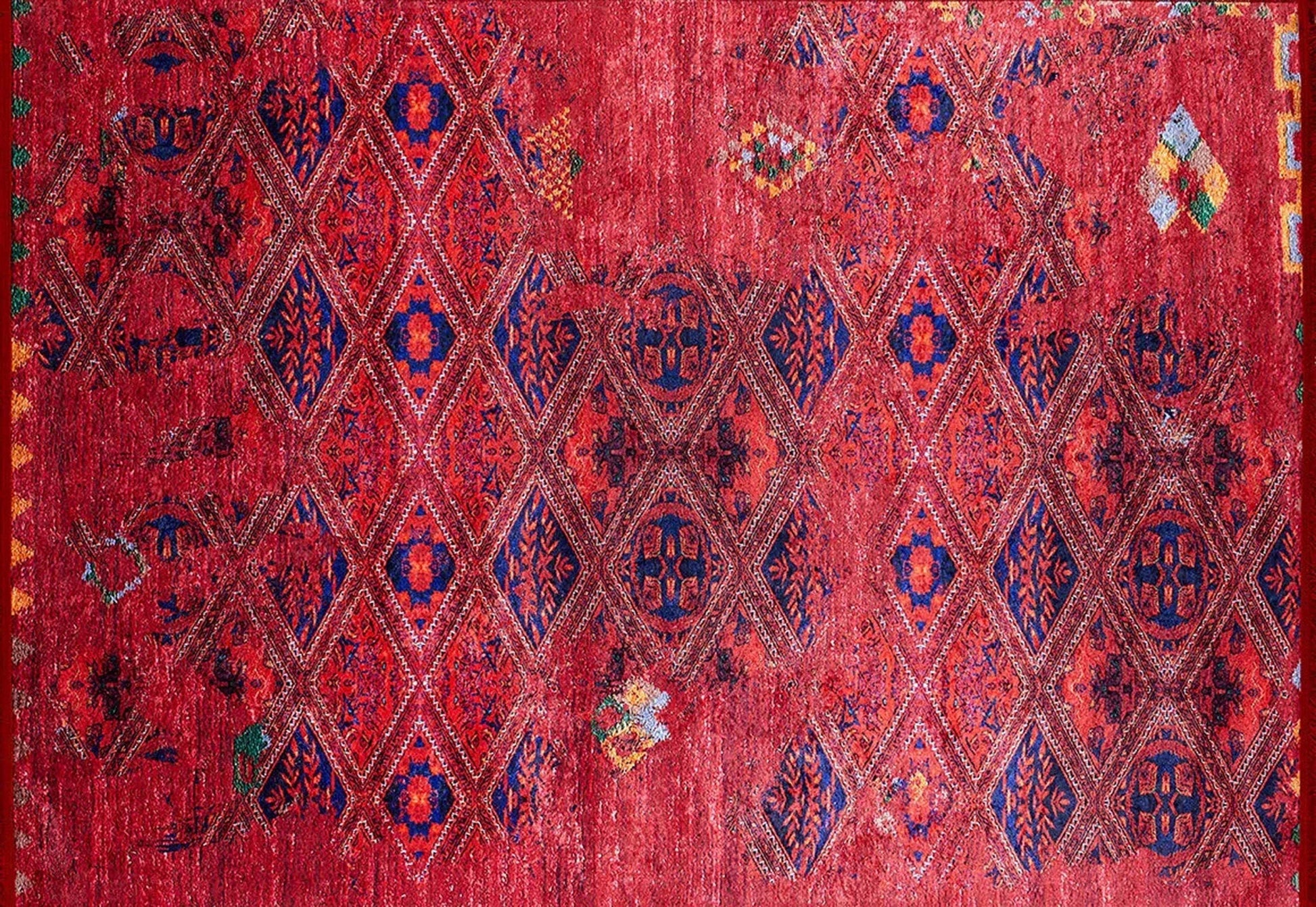 Vintage Kırmızı Geometrik Desenli Kilim Halı - Pera Halı