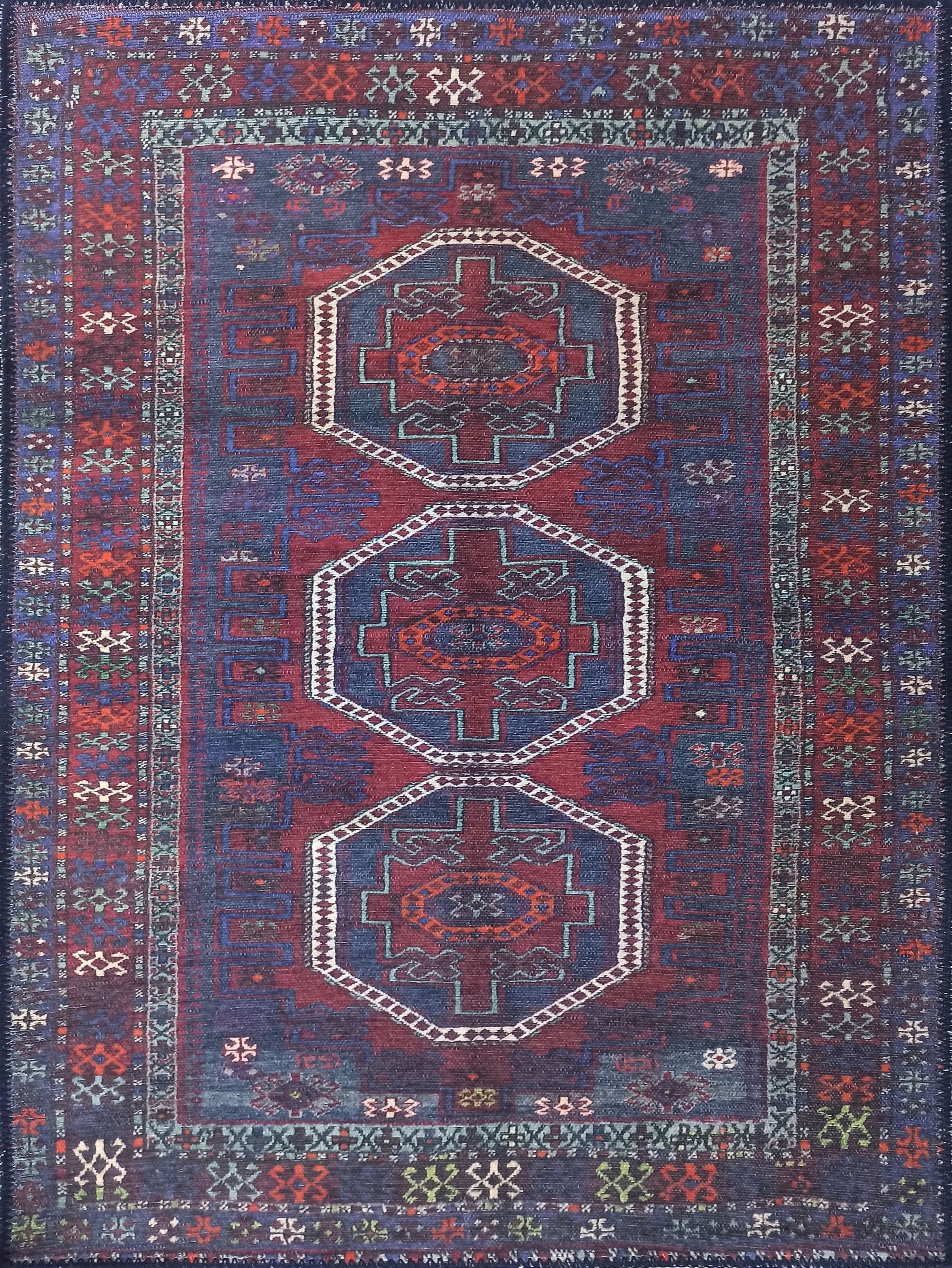 Lacivert ve Kırmızı Tonlu Vintage Halı - Pera Halı